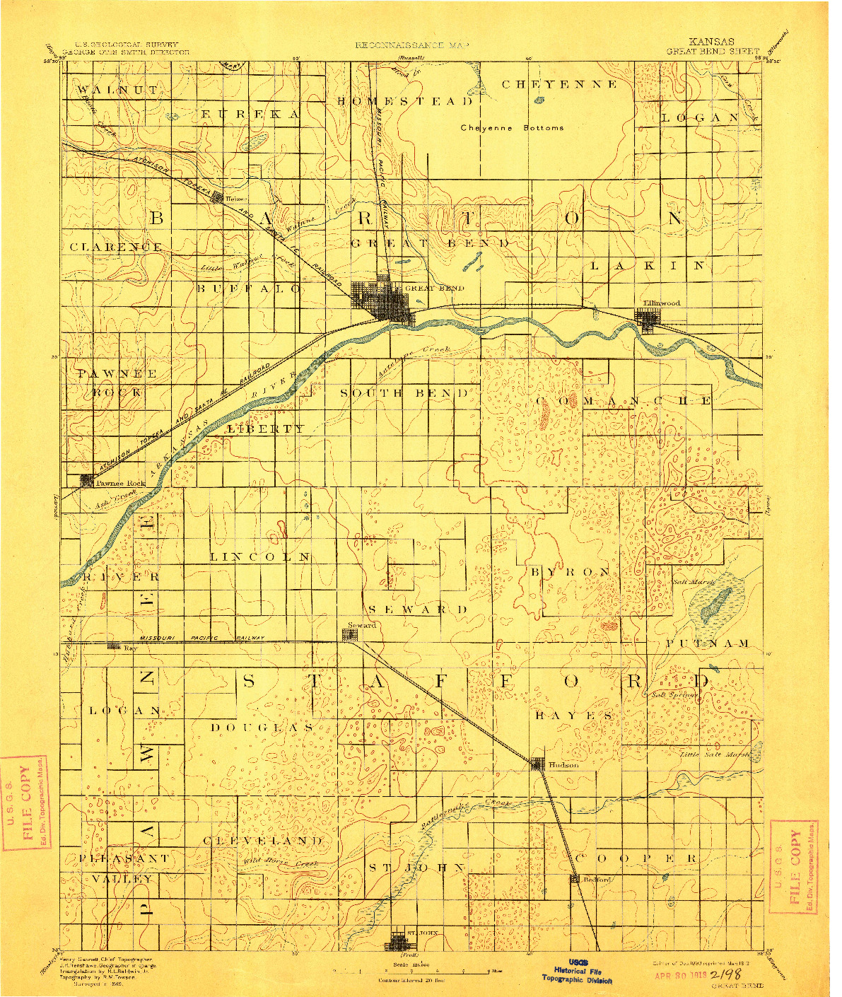 USGS 1:125000-SCALE QUADRANGLE FOR GREAT BEND, KS 1893