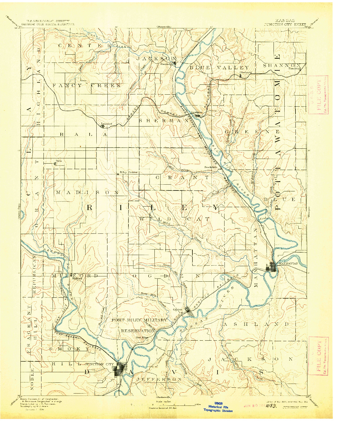 USGS 1:125000-SCALE QUADRANGLE FOR JUNCTION CITY, KS 1894