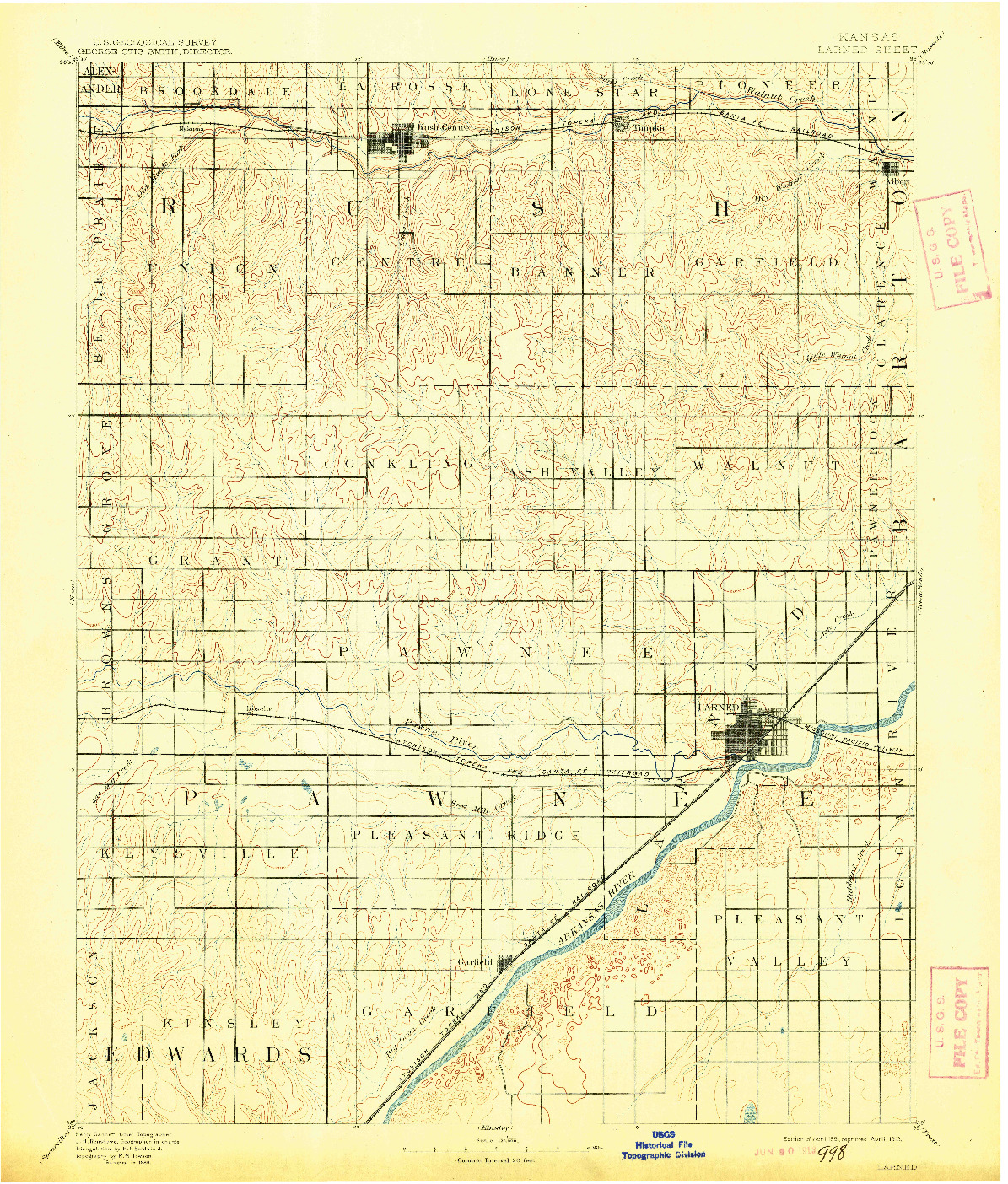 USGS 1:125000-SCALE QUADRANGLE FOR LARNED, KS 1891