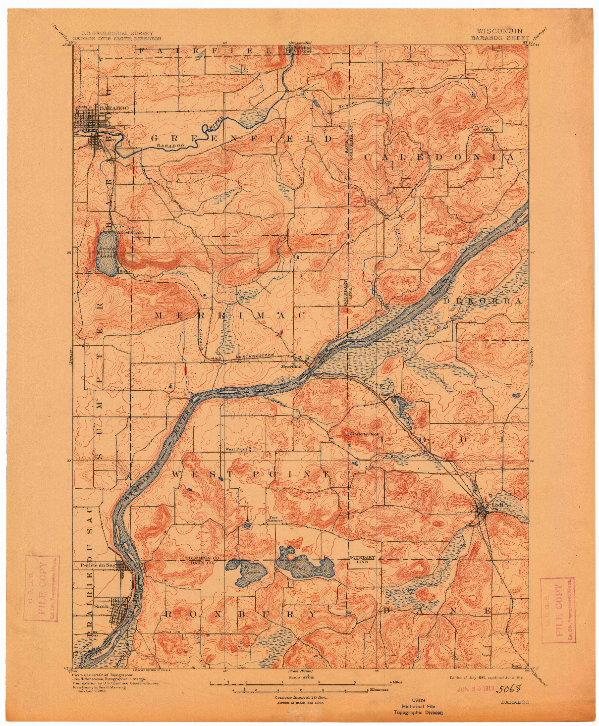 USGS 1:62500-SCALE QUADRANGLE FOR BARABOO, WI 1895