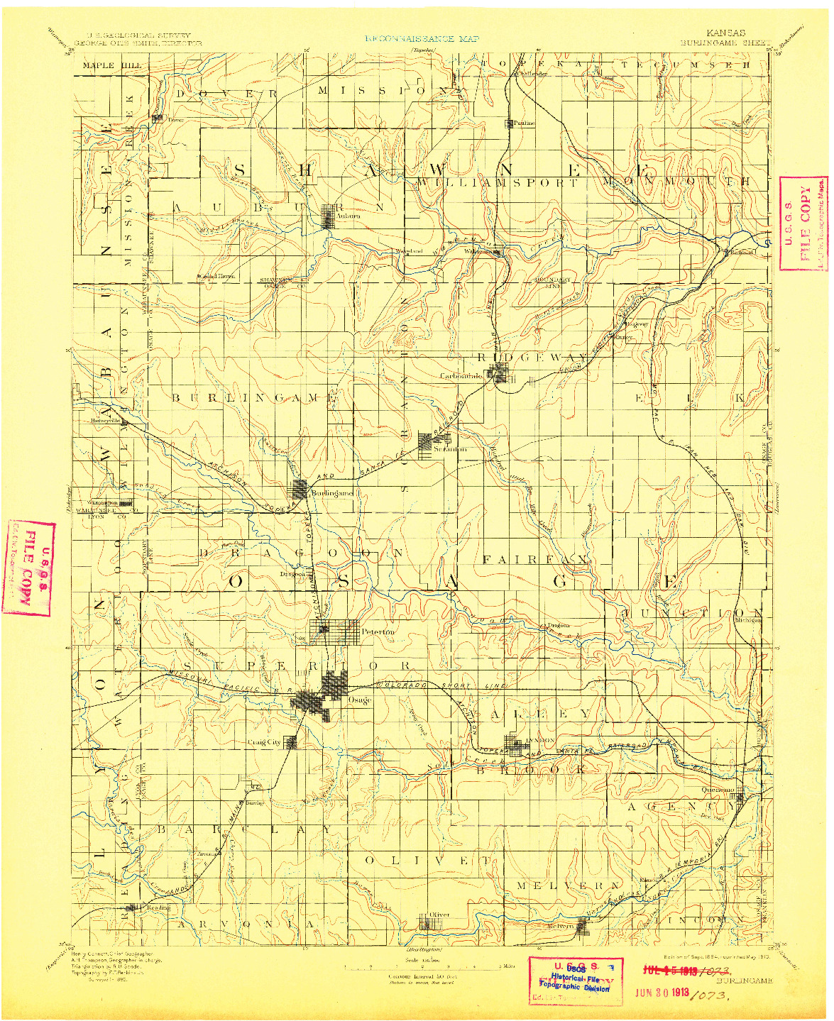 USGS 1:125000-SCALE QUADRANGLE FOR BURLINGAME, KS 1894