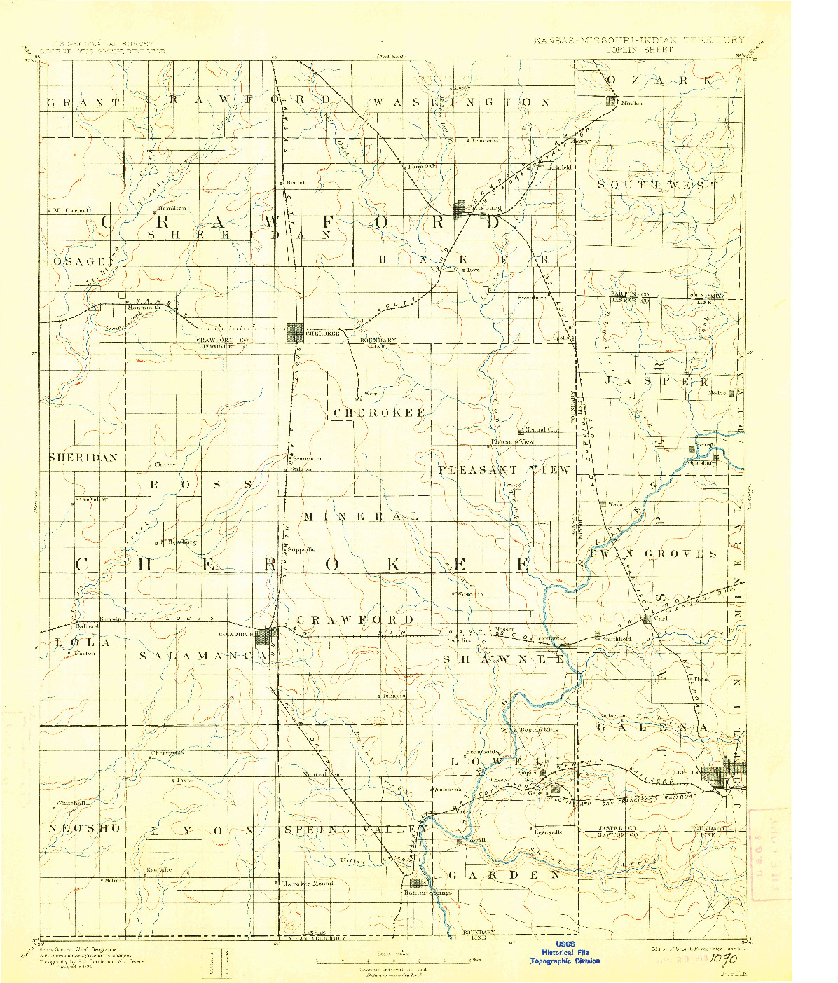 USGS 1:125000-SCALE QUADRANGLE FOR JOPLIN, KS 1894