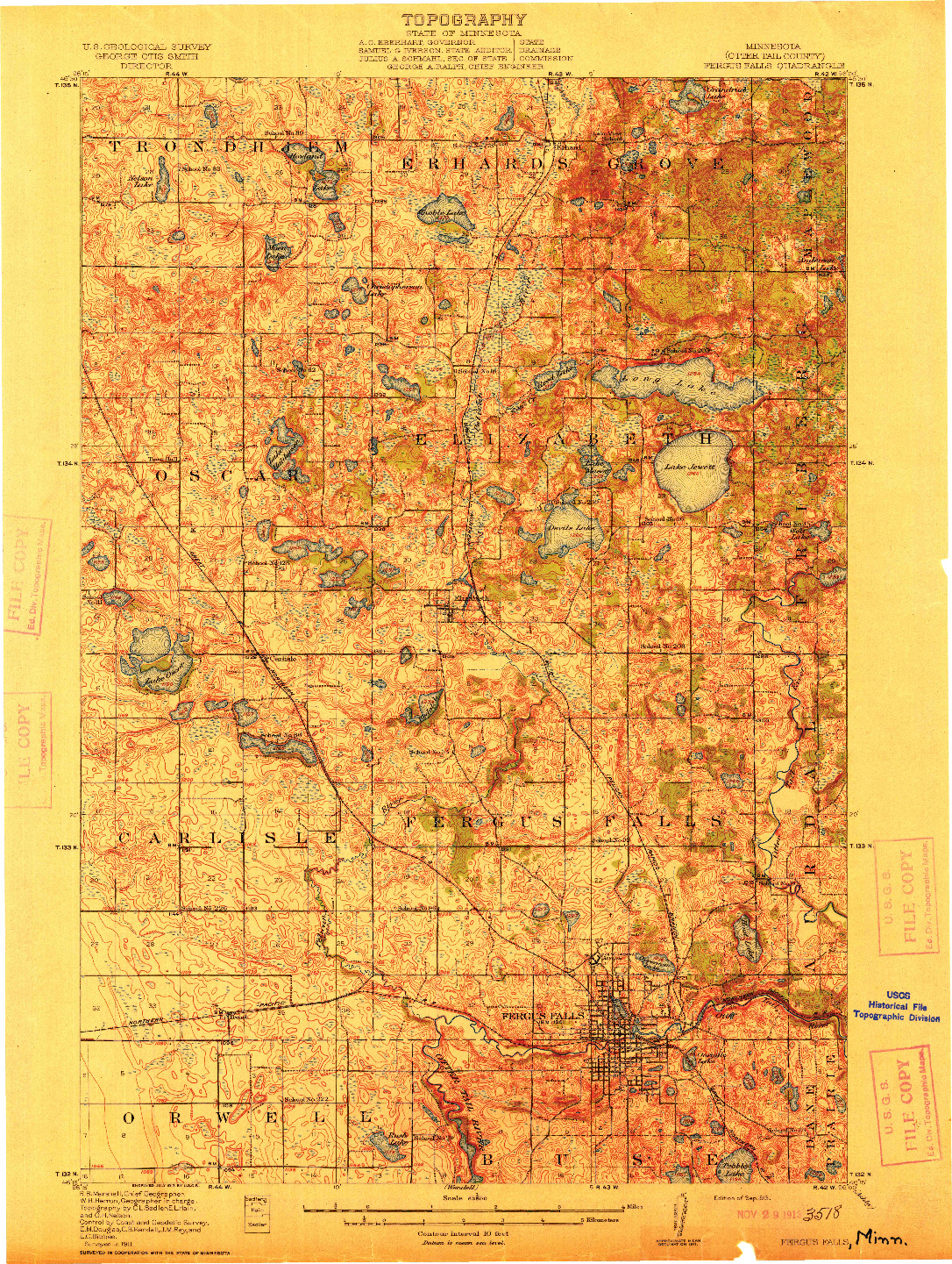 USGS 1:62500-SCALE QUADRANGLE FOR FERGUS FALLS, MN 1913