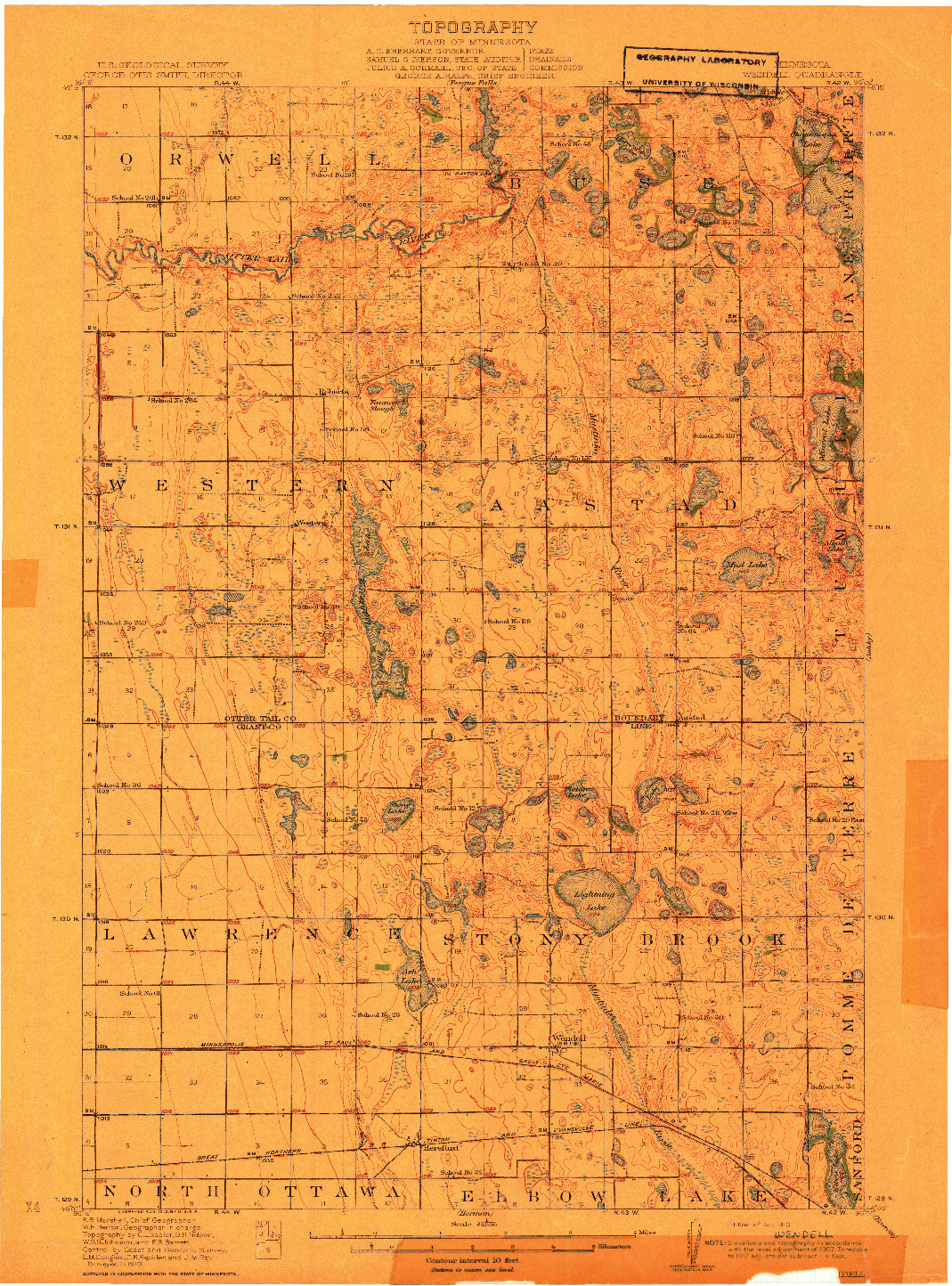 USGS 1:62500-SCALE QUADRANGLE FOR WENDELL, MN 1913