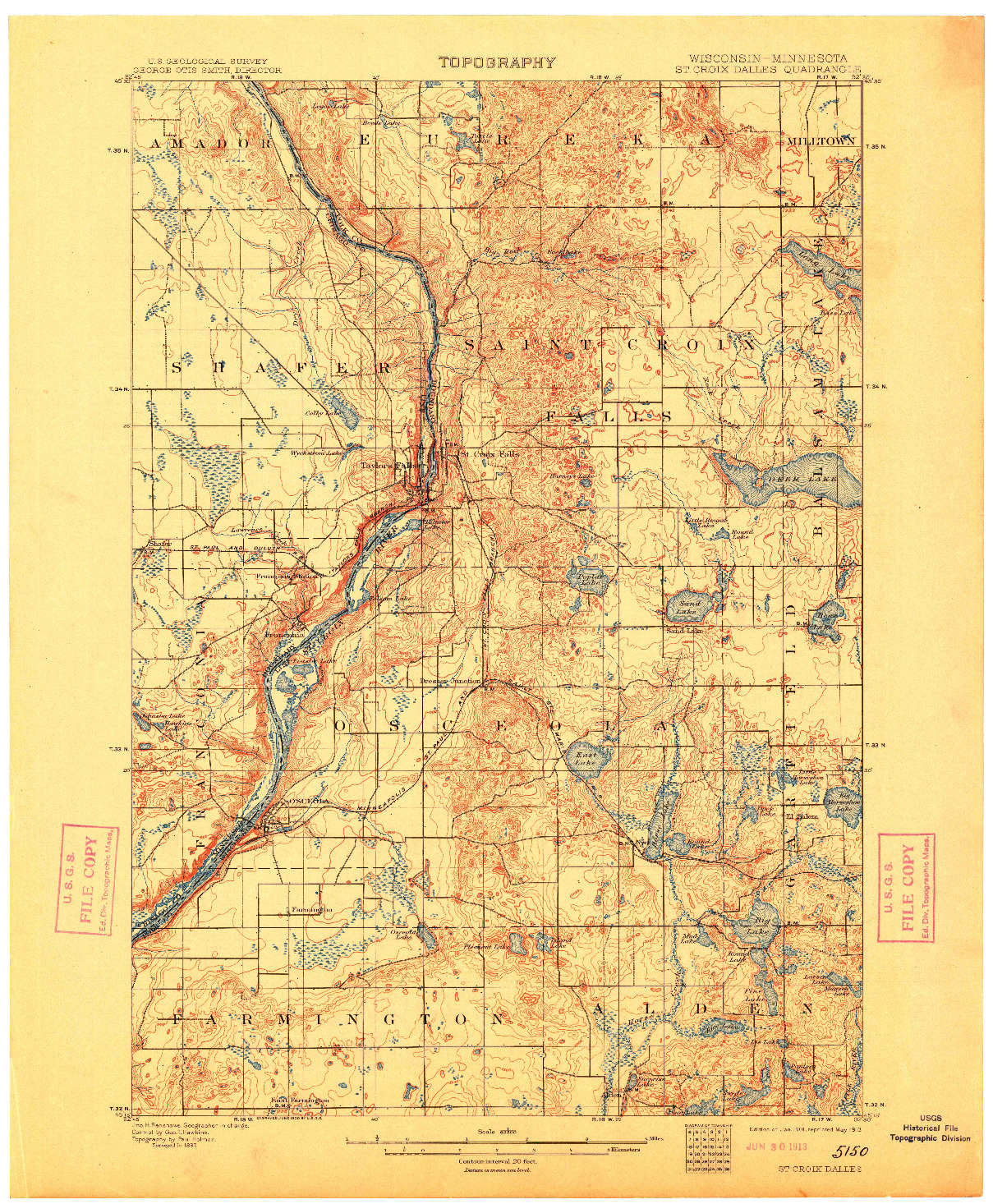 USGS 1:62500-SCALE QUADRANGLE FOR ST CROIX DALLES, WI 1901