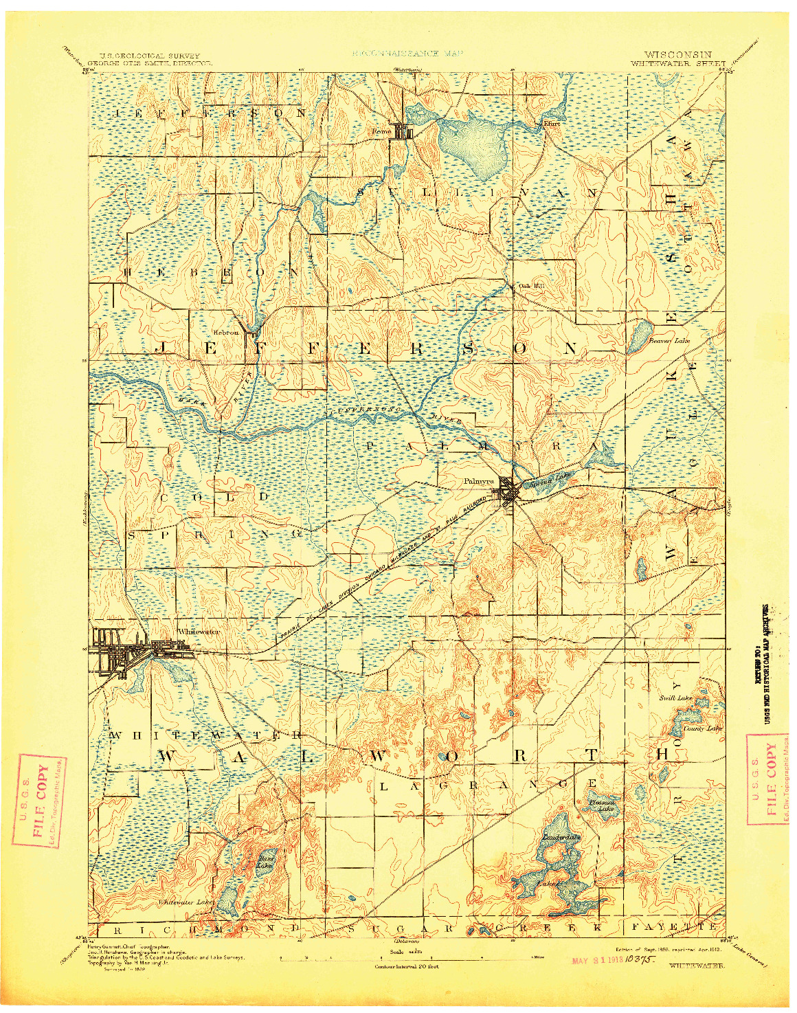 USGS 1:62500-SCALE QUADRANGLE FOR WHITEWATER, WI 1893