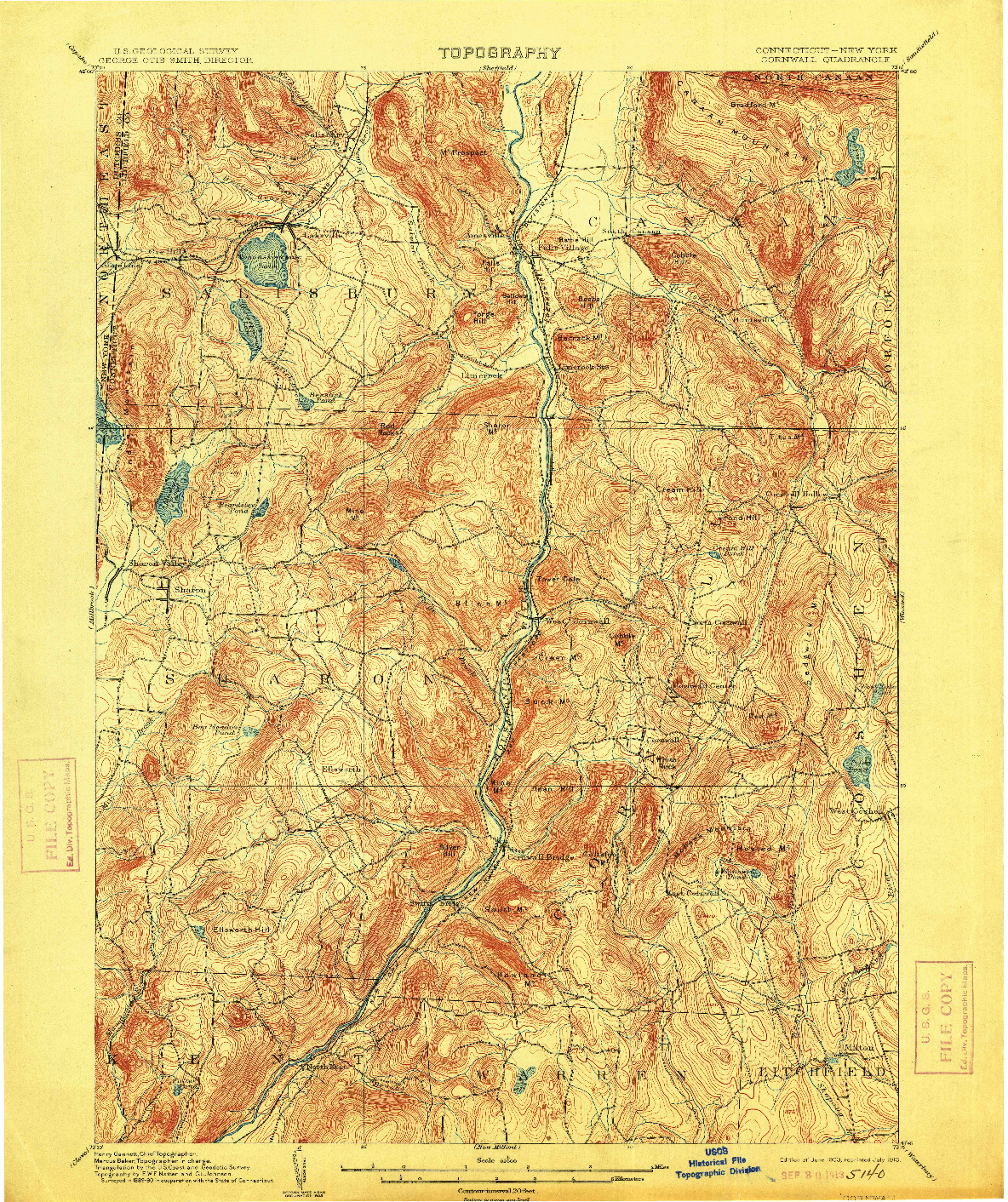 USGS 1:62500-SCALE QUADRANGLE FOR CORNWALL, CT 1903
