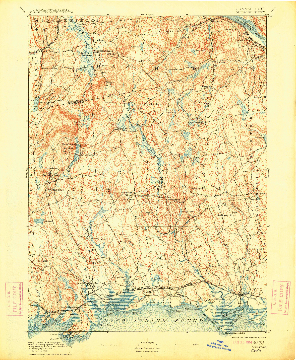 USGS 1:62500-SCALE QUADRANGLE FOR GUILFORD, CT 1893