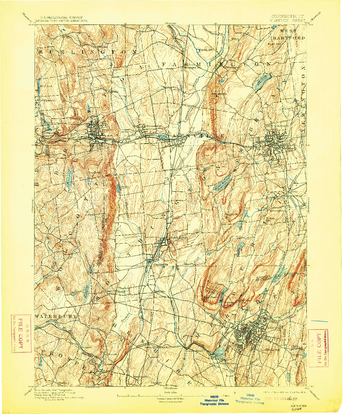 USGS 1:62500-SCALE QUADRANGLE FOR MERIDEN, CT 1893