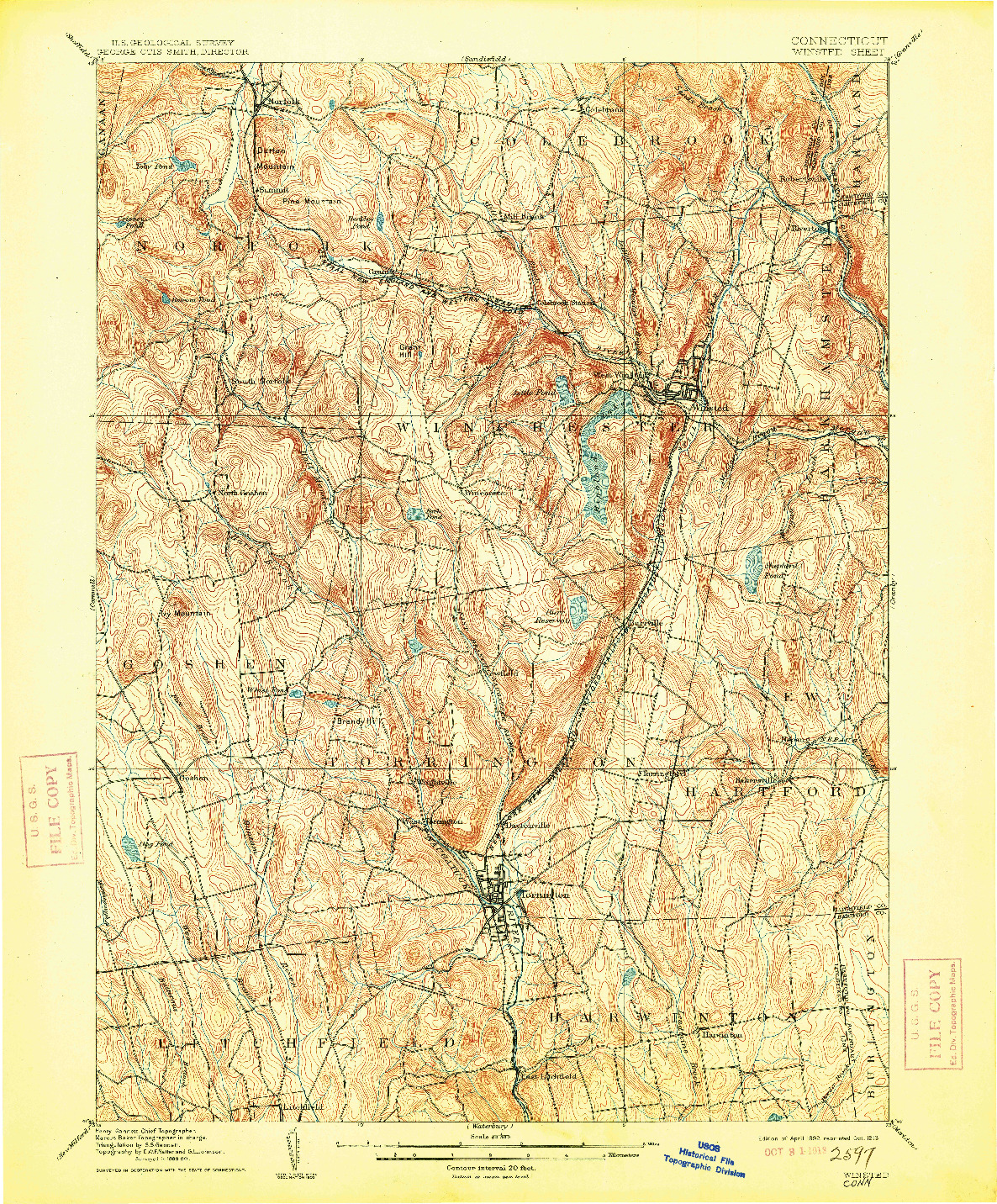 USGS 1:62500-SCALE QUADRANGLE FOR WINSTED, CT 1892