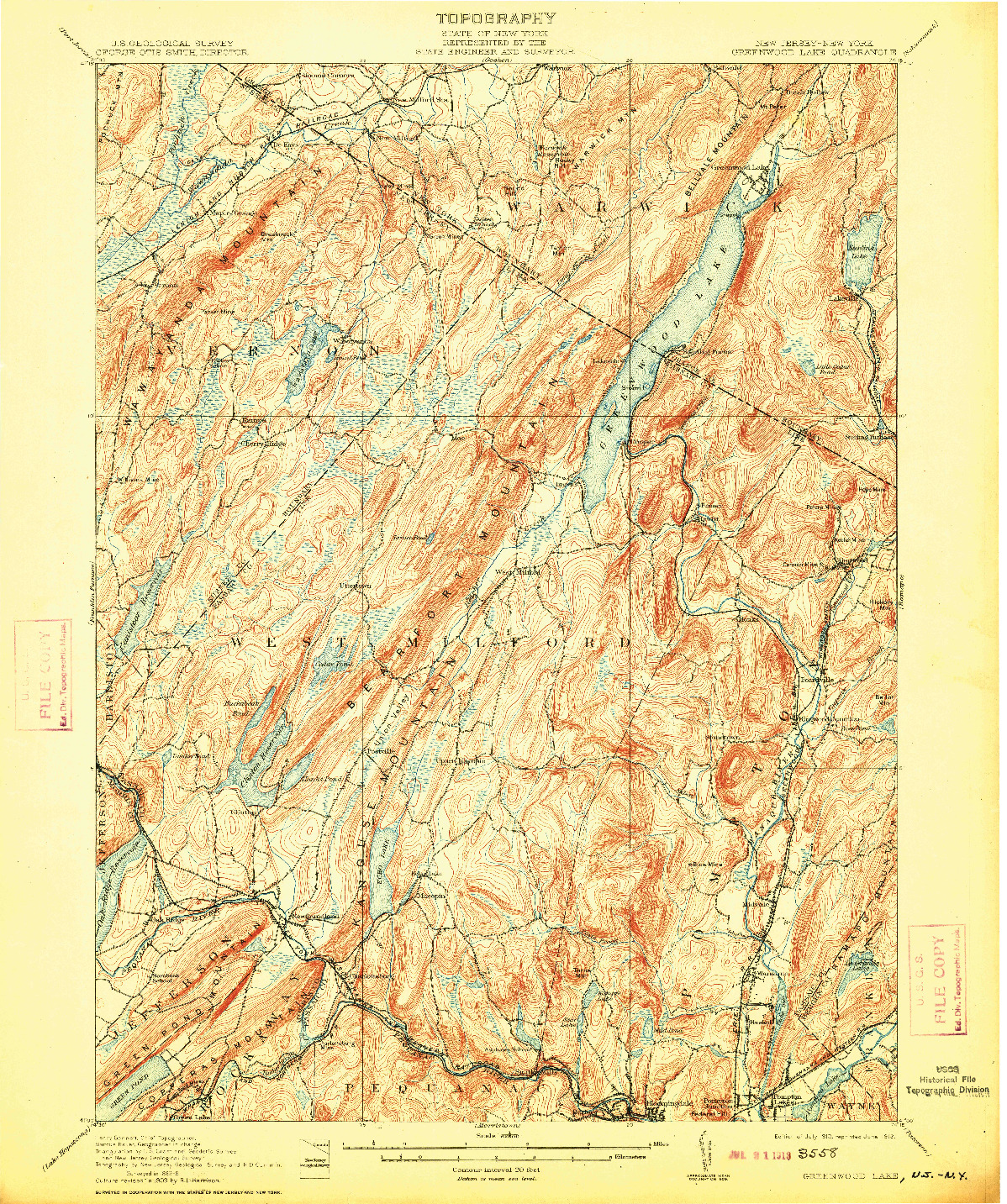 USGS 1:62500-SCALE QUADRANGLE FOR GREENWOOD LAKE, NJ 1910