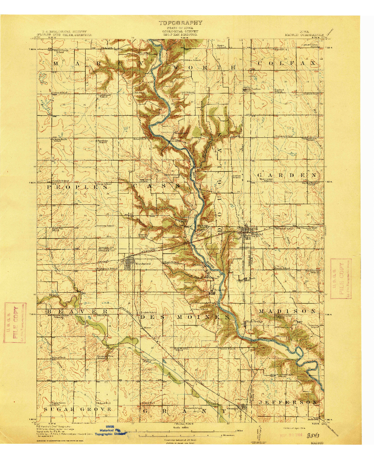 USGS 1:62500-SCALE QUADRANGLE FOR MADRID, IA 1914