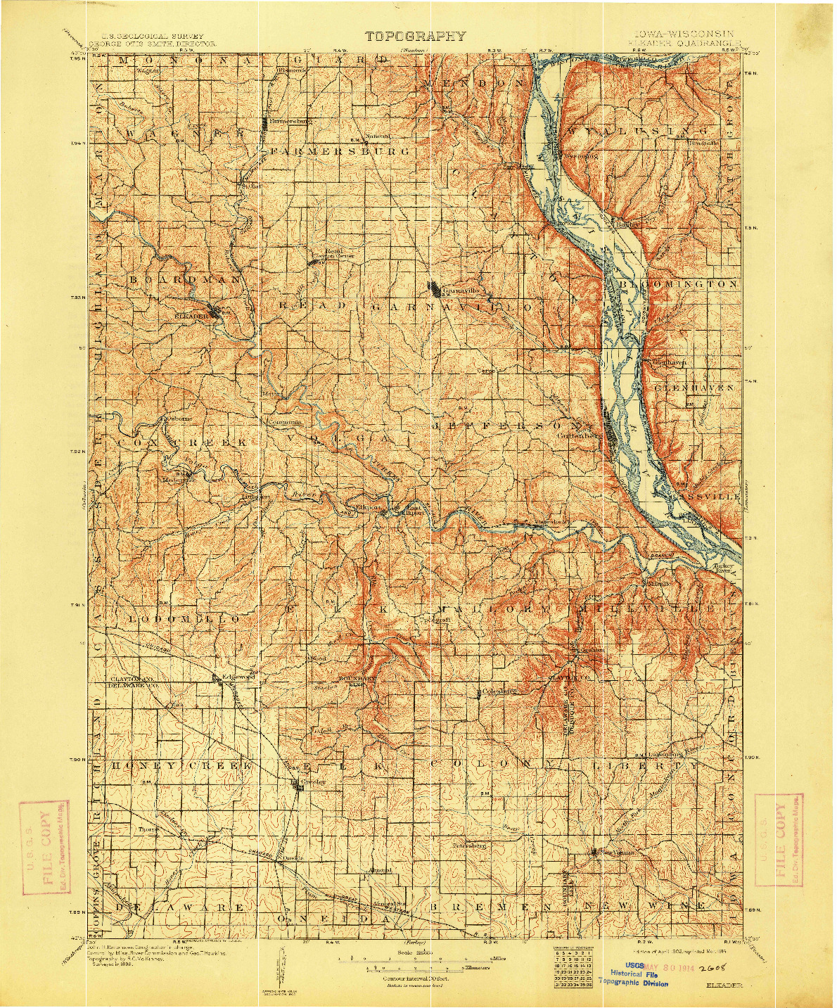 USGS 1:125000-SCALE QUADRANGLE FOR ELKADER, IA 1902