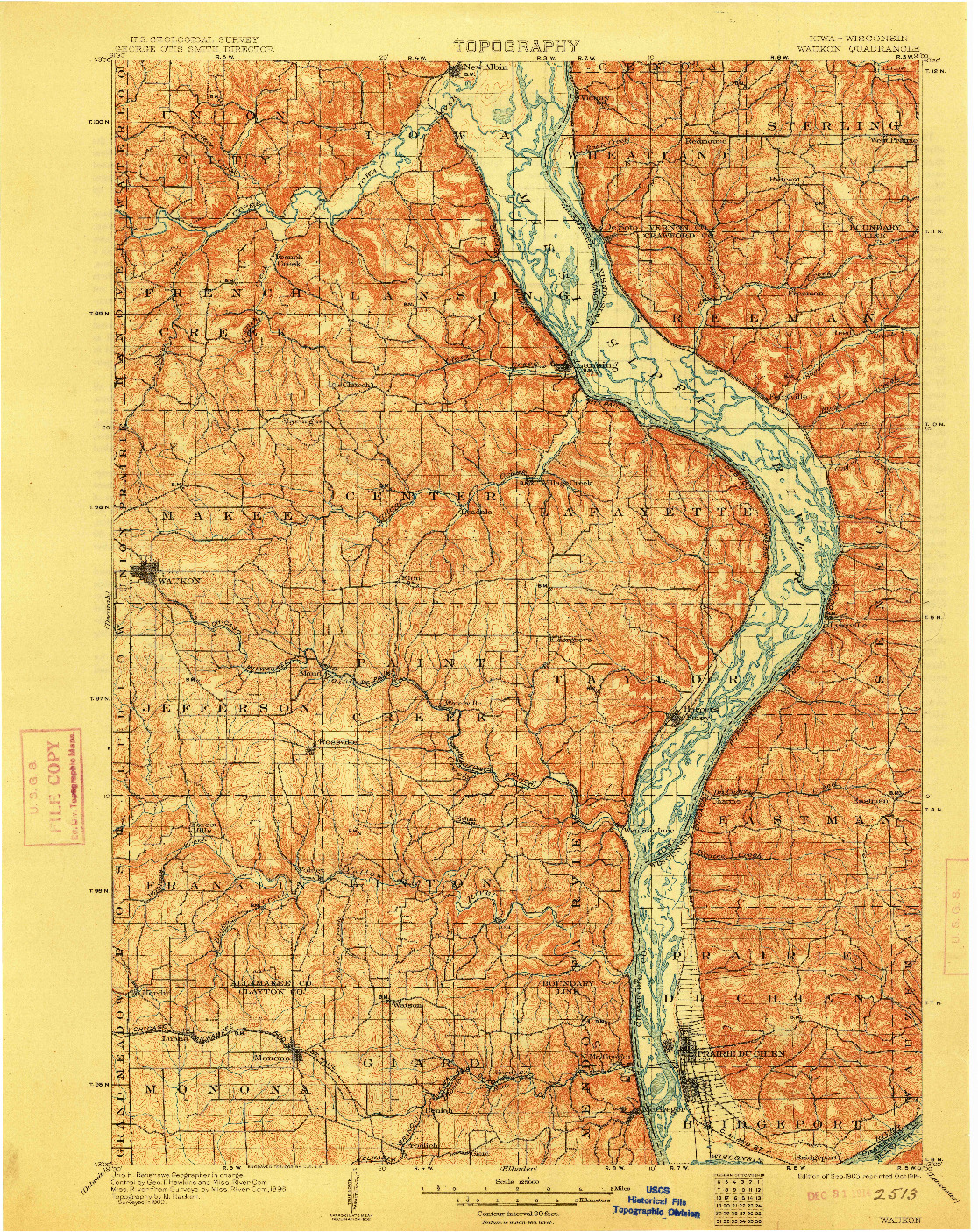 USGS 1:125000-SCALE QUADRANGLE FOR WAUKON, IA 1903