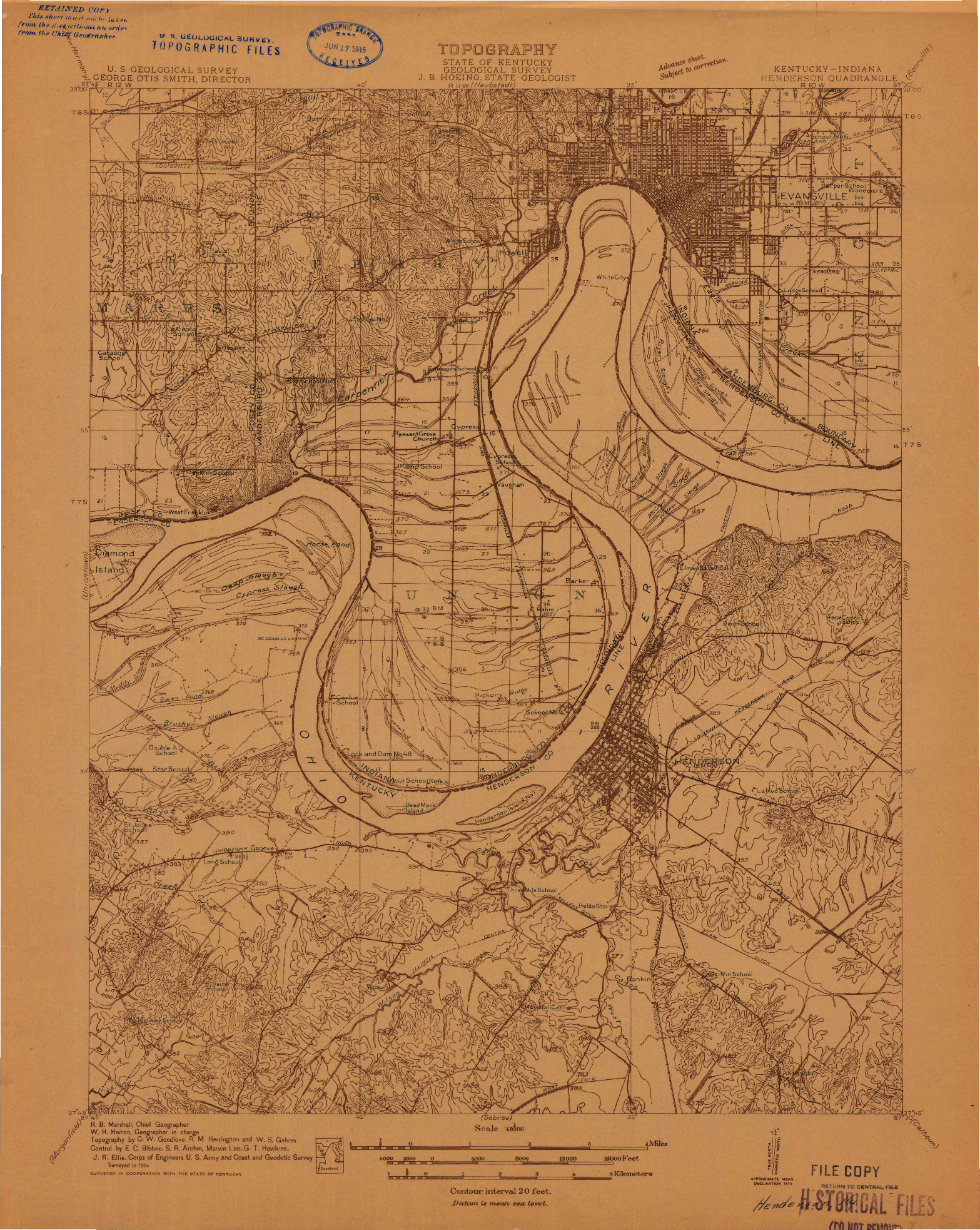 USGS 1:48000-SCALE QUADRANGLE FOR HENDERSON, KY 1914