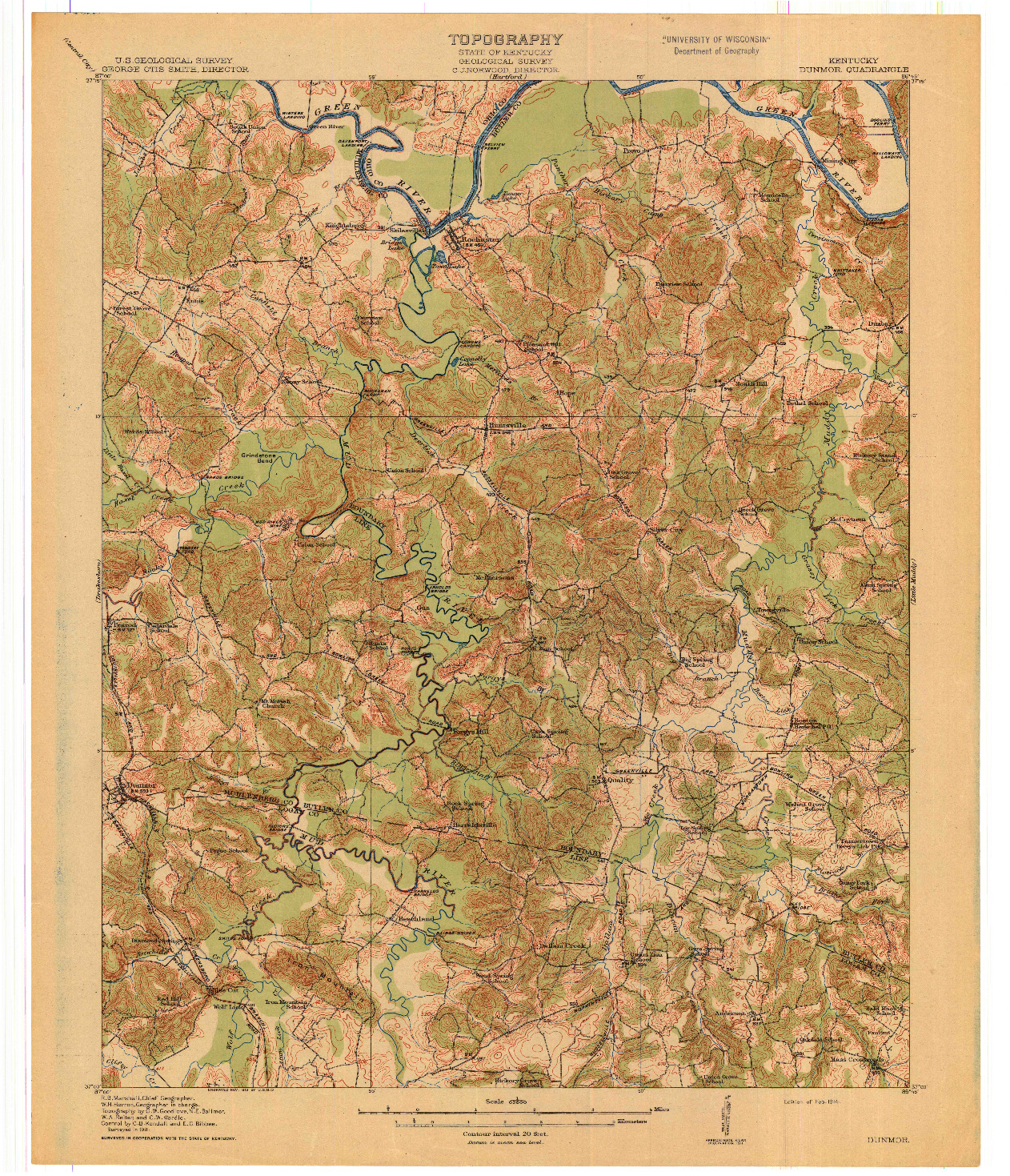 USGS 1:62500-SCALE QUADRANGLE FOR DUNMOR, KY 1914