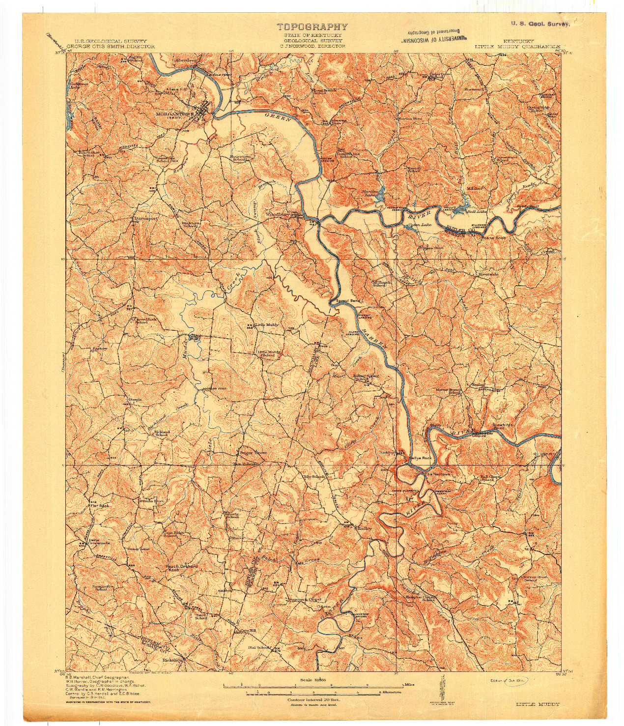 USGS 1:62500-SCALE QUADRANGLE FOR LITTLE MUDDY, KY 1914