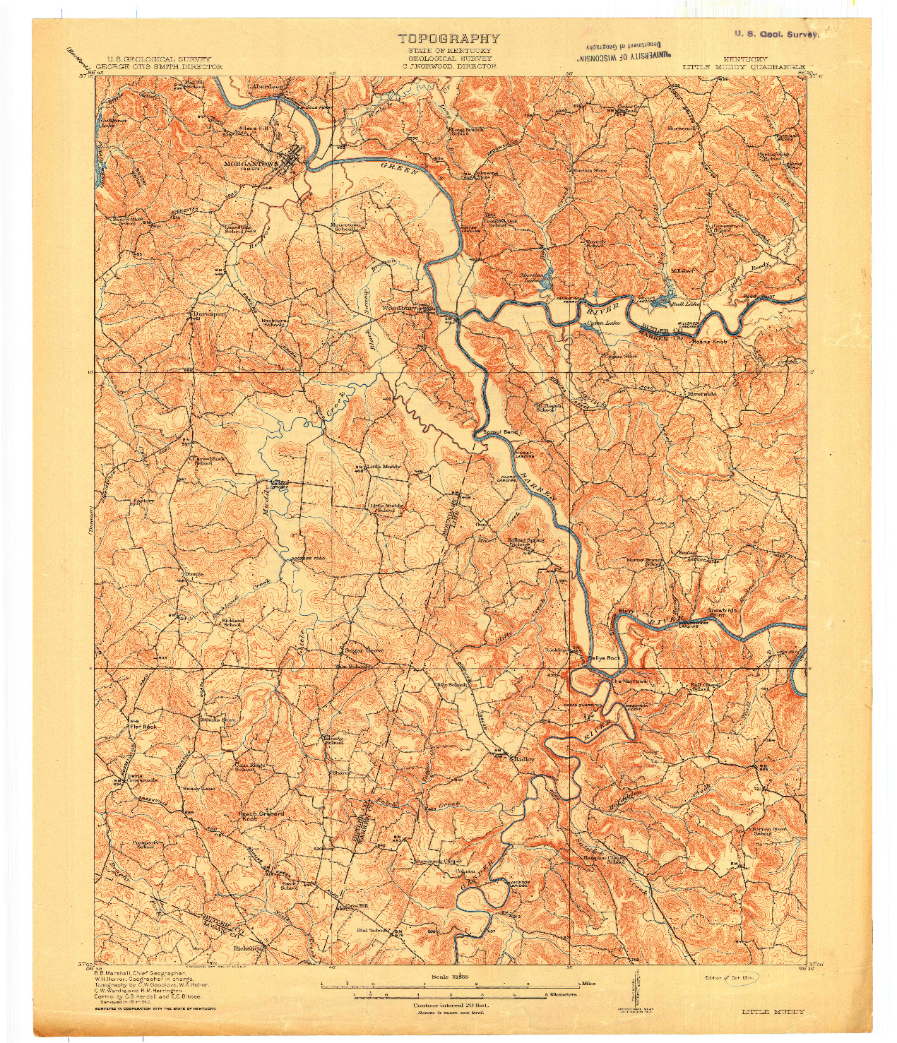 USGS 1:62500-SCALE QUADRANGLE FOR LITTLE MUDDY, KY 1914