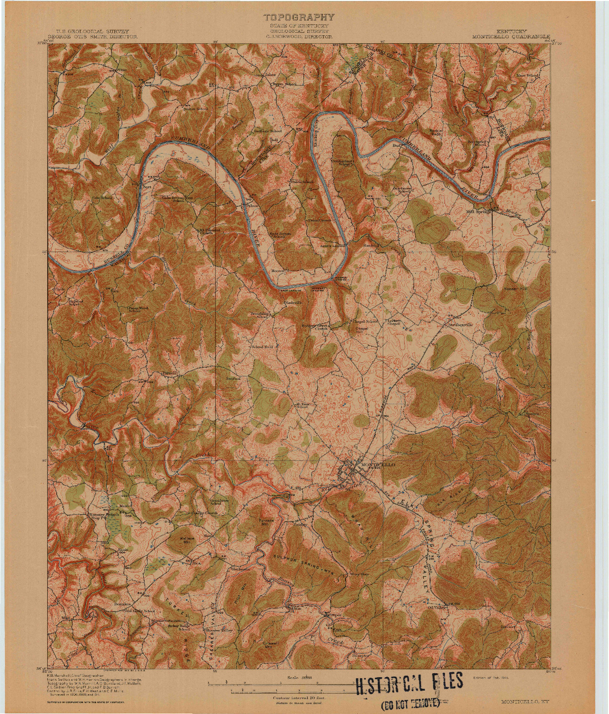 USGS 1:62500-SCALE QUADRANGLE FOR MONTICELLO, KY 1914