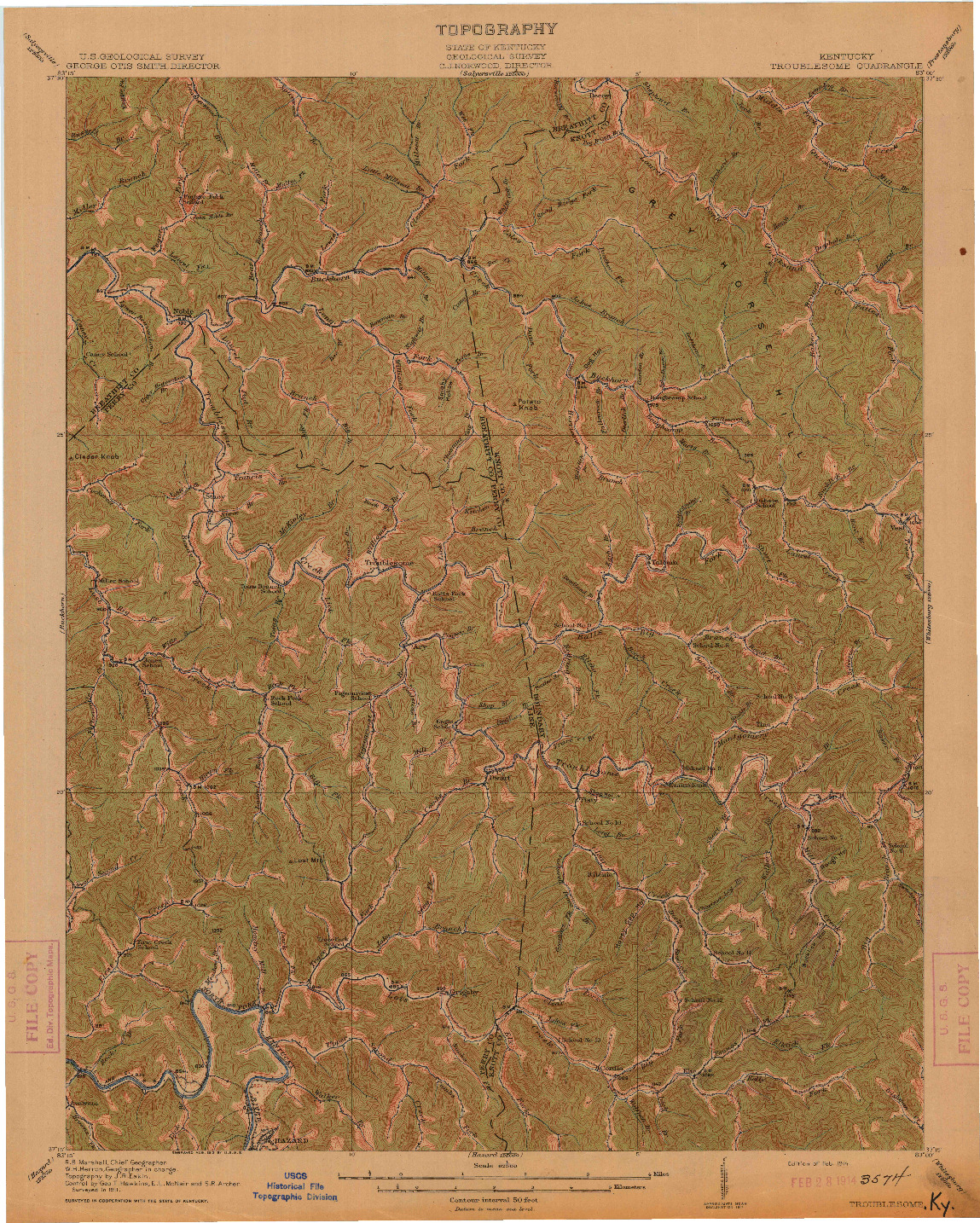 USGS 1:62500-SCALE QUADRANGLE FOR TROUBLESOME, KY 1914