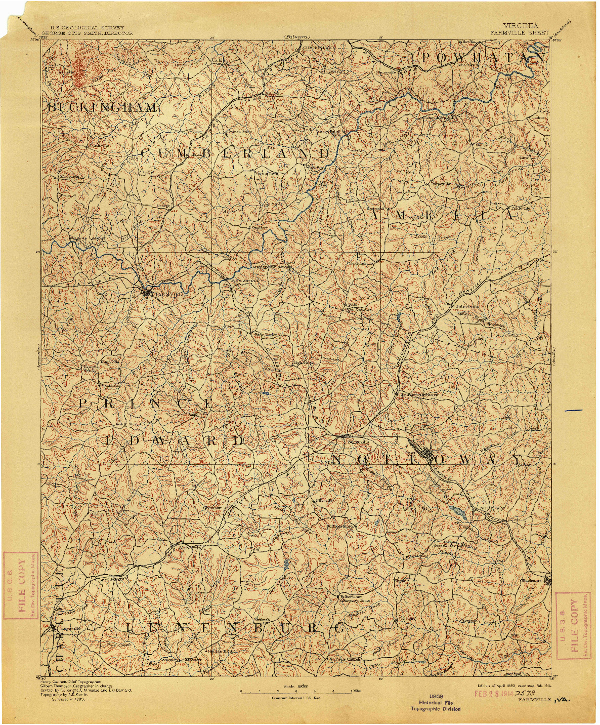 USGS 1:125000-SCALE QUADRANGLE FOR FARMVILLE, VA 1893