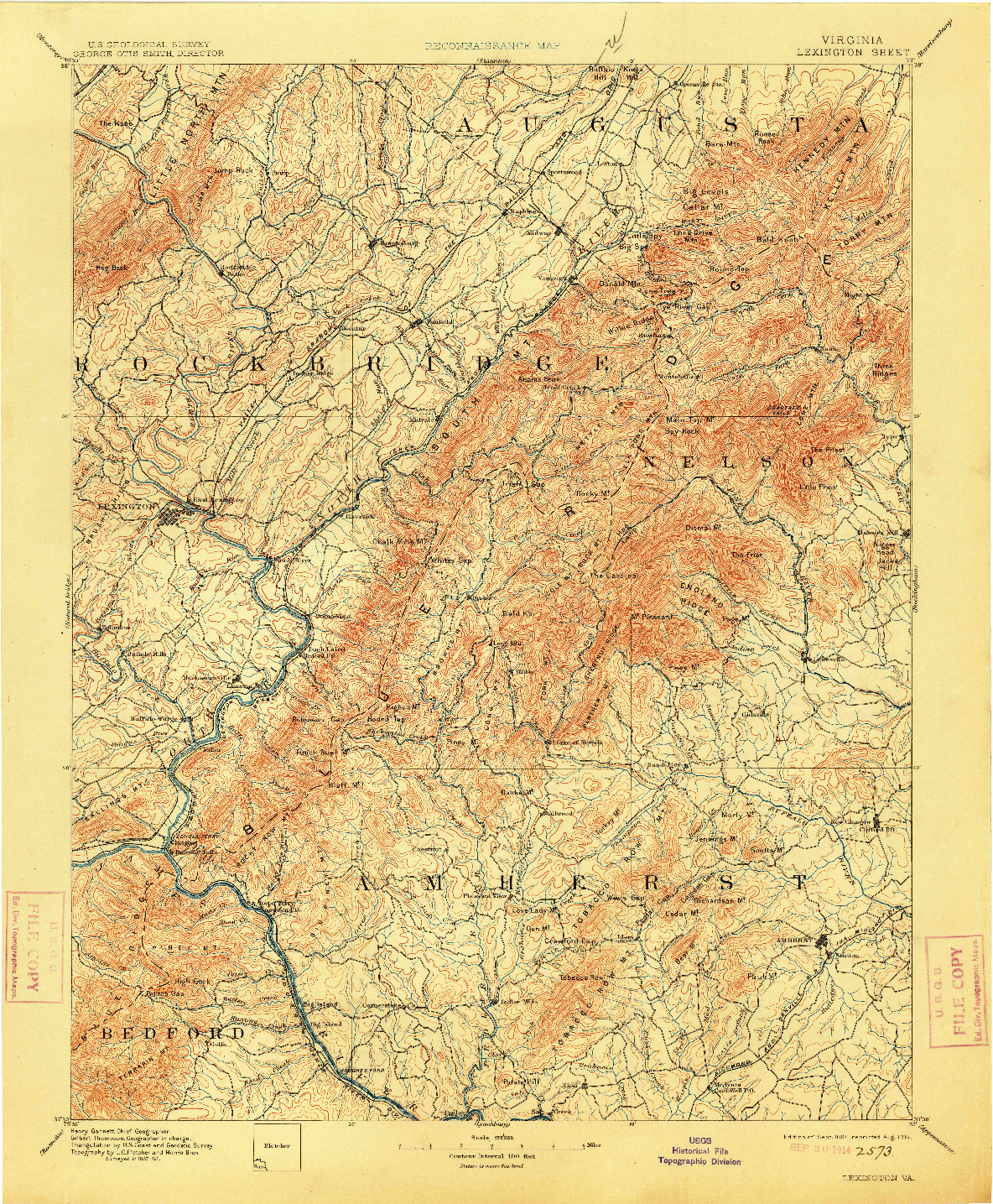 USGS 1:125000-SCALE QUADRANGLE FOR LEXINGTON, VA 1894