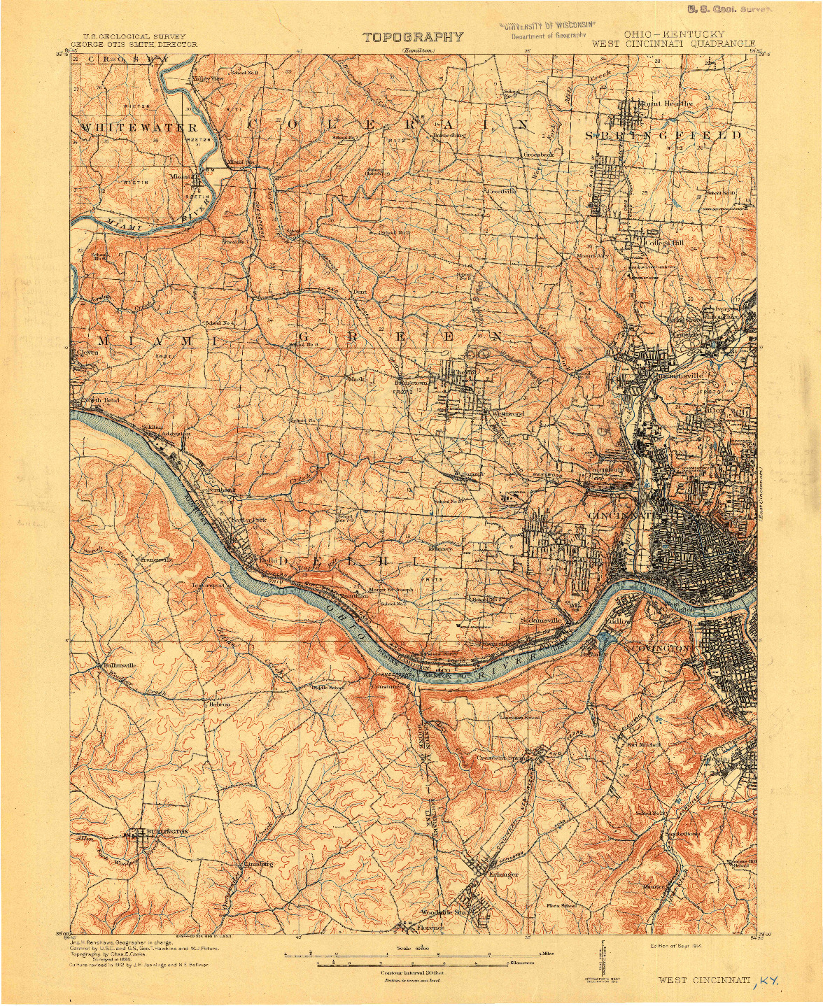 USGS 1:62500-SCALE QUADRANGLE FOR WEST CINCINNATI, OH 1914