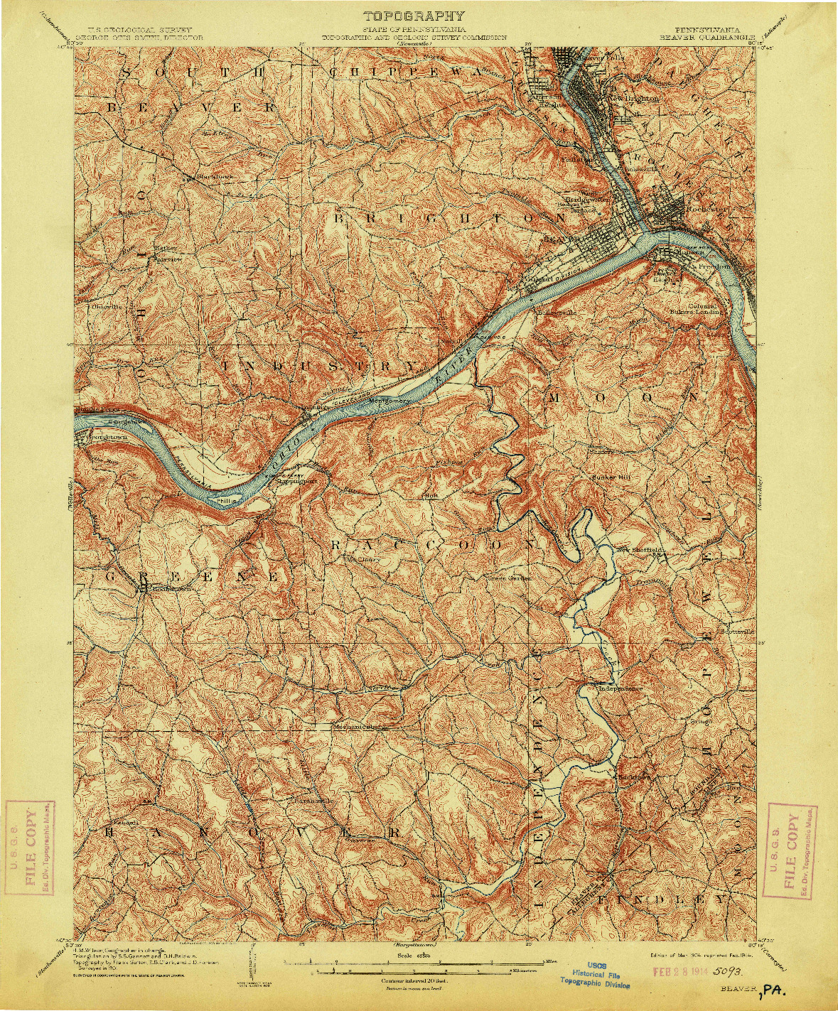 USGS 1:62500-SCALE QUADRANGLE FOR BEAVER, PA 1904