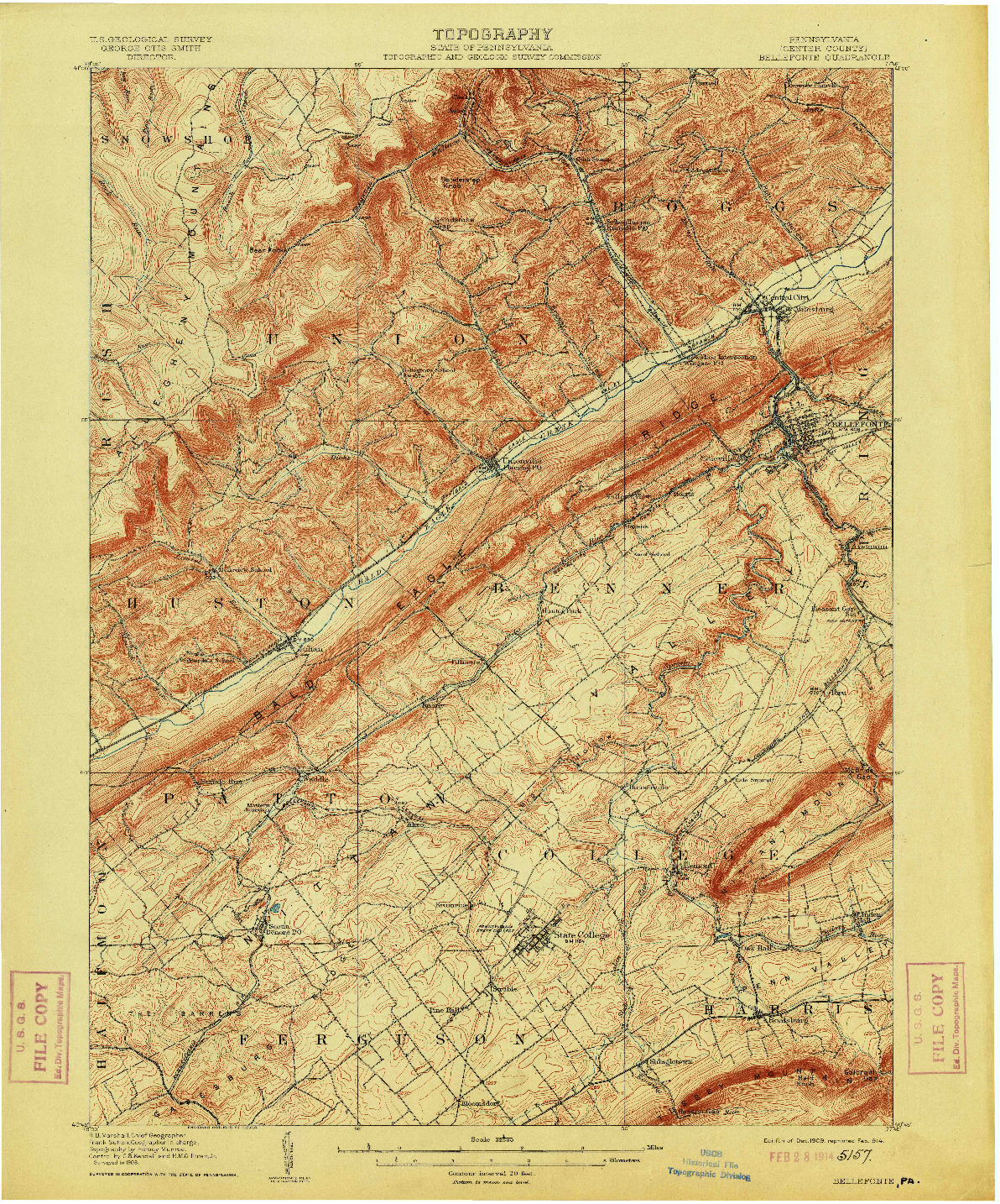 USGS 1:62500-SCALE QUADRANGLE FOR BELLEFONTE, PA 1909