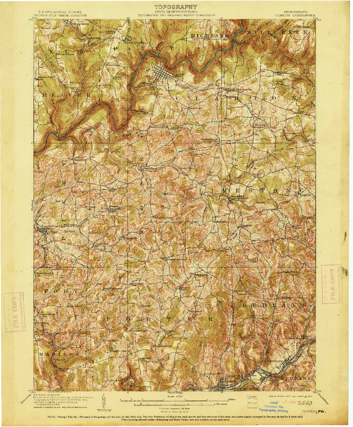 USGS 1:62500-SCALE QUADRANGLE FOR CLARION, PA 1907