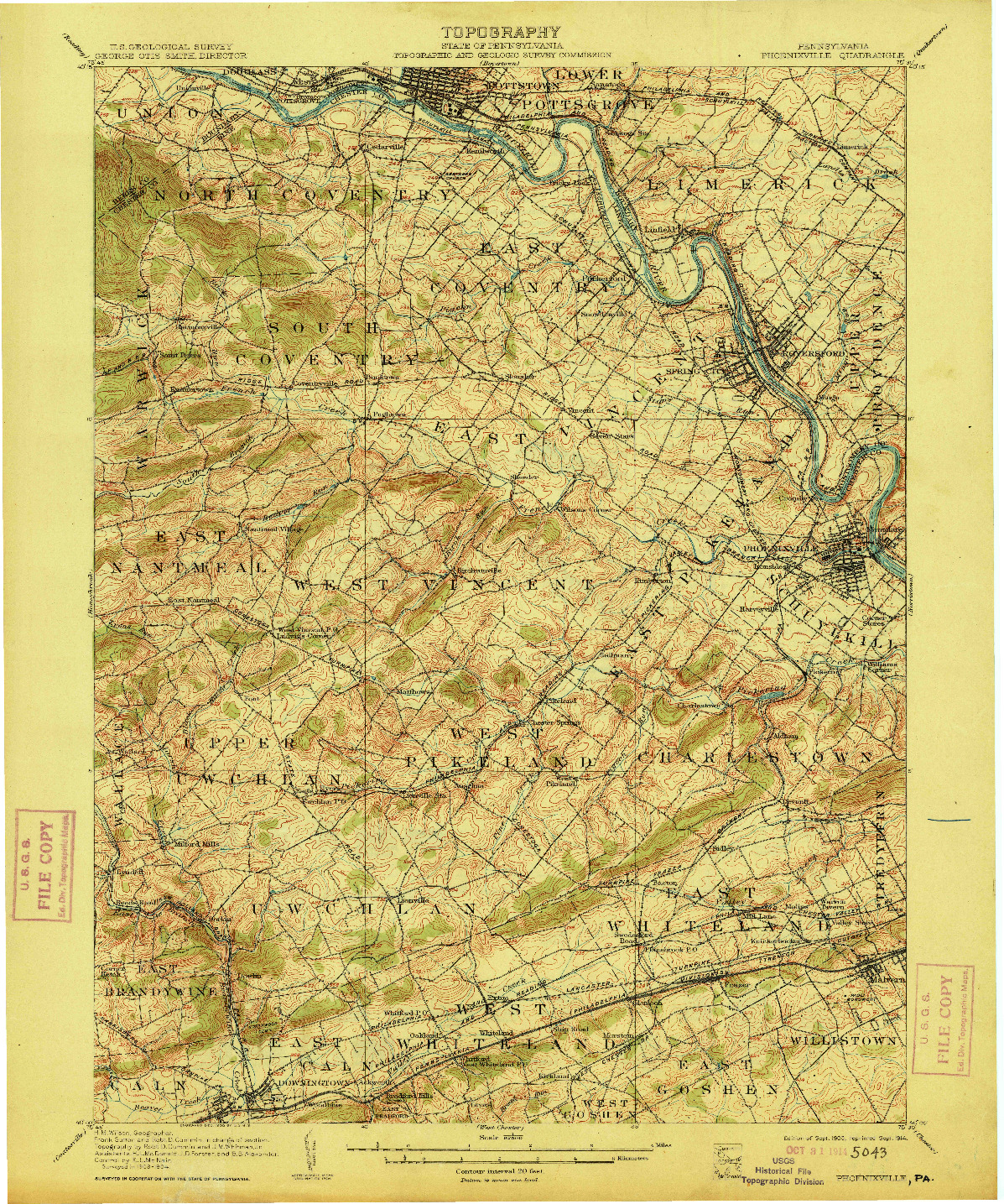 USGS 1:62500-SCALE QUADRANGLE FOR PHOENIXVILLE, PA 1906