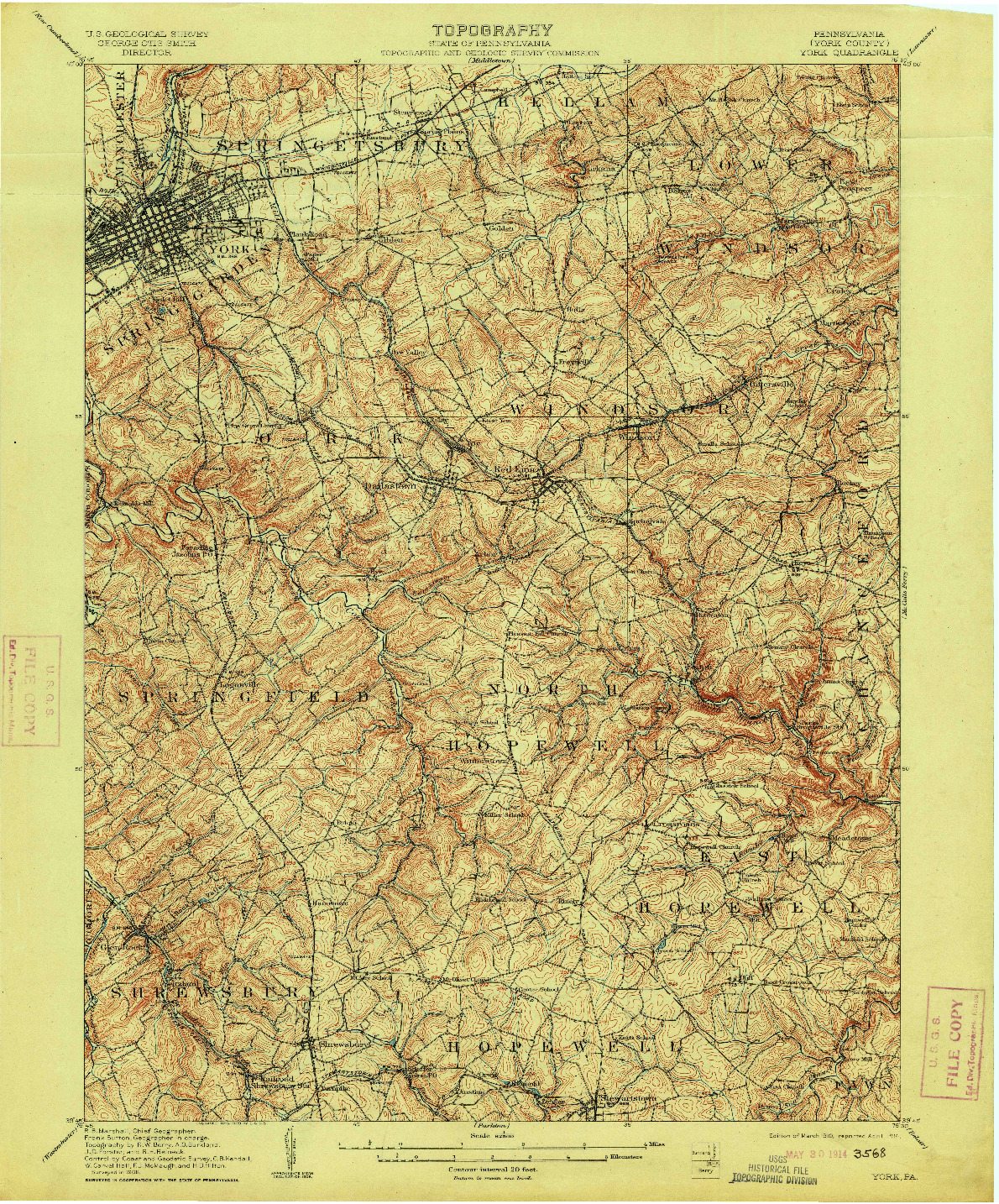 USGS 1:62500-SCALE QUADRANGLE FOR YORK, PA 1910