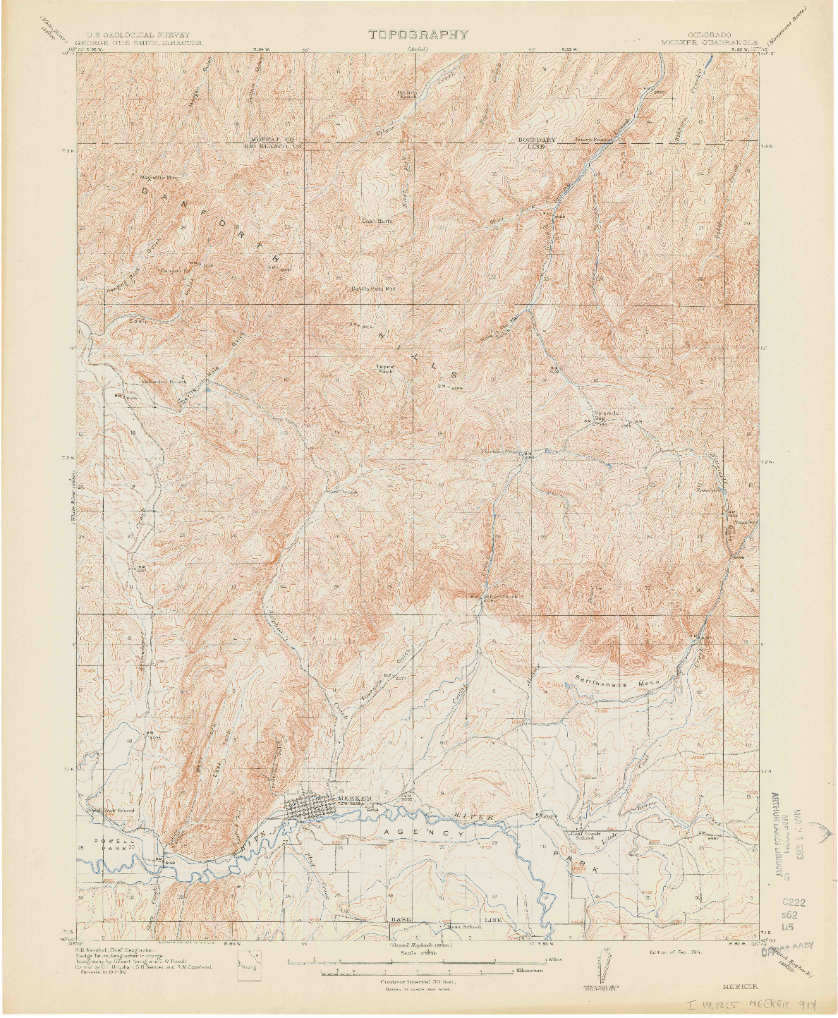 USGS 1:62500-SCALE QUADRANGLE FOR MEEKER, CO 1914