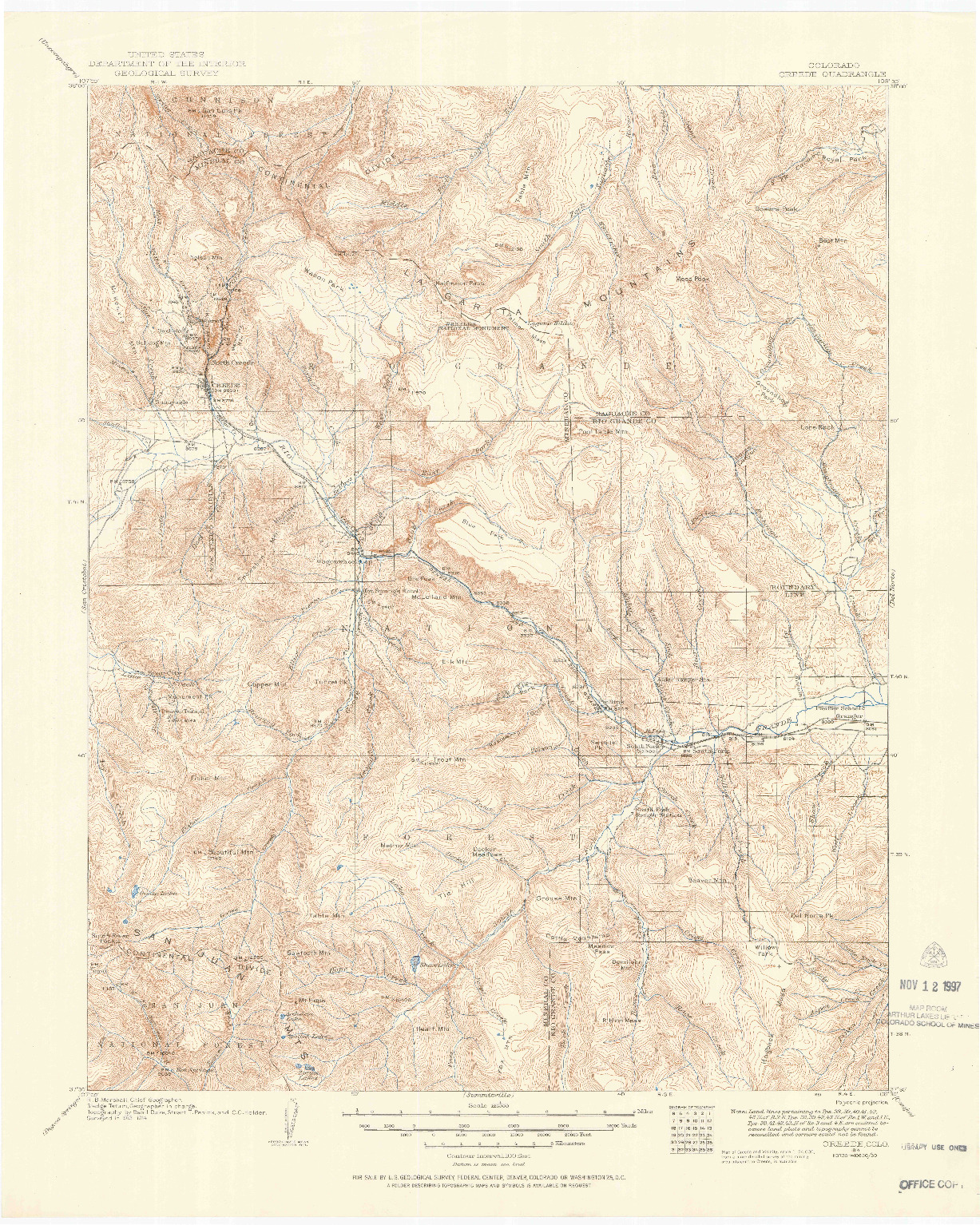 USGS 1:125000-SCALE QUADRANGLE FOR CREEDE, CO 1914