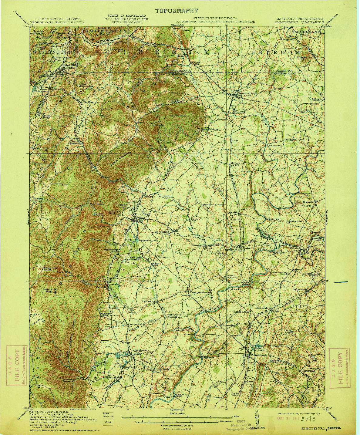 USGS 1:62500-SCALE QUADRANGLE FOR EMMITSBURG, MD 1911