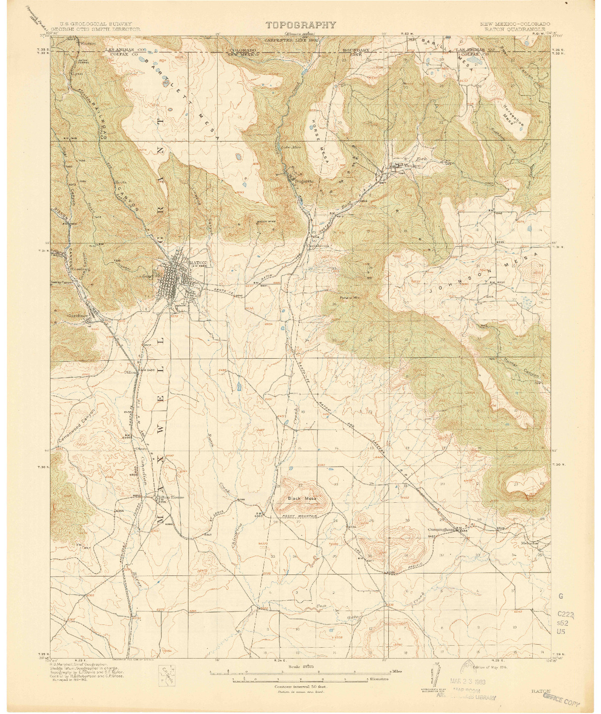 USGS 1:62500-SCALE QUADRANGLE FOR RATON, NM 1914