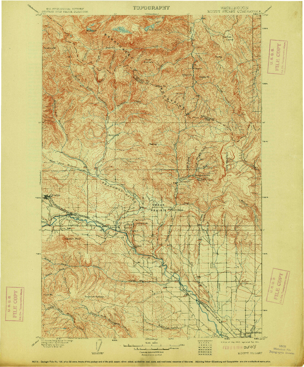 USGS 1:125000-SCALE QUADRANGLE FOR MOUNT STUART, WA 1902