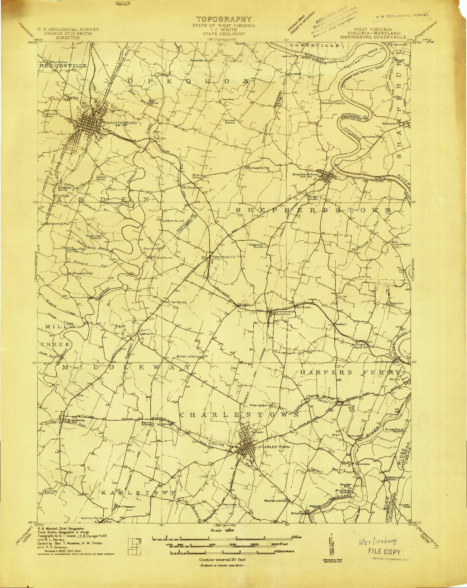 USGS 1:48000-SCALE QUADRANGLE FOR MARTINSBURG, WV 1914