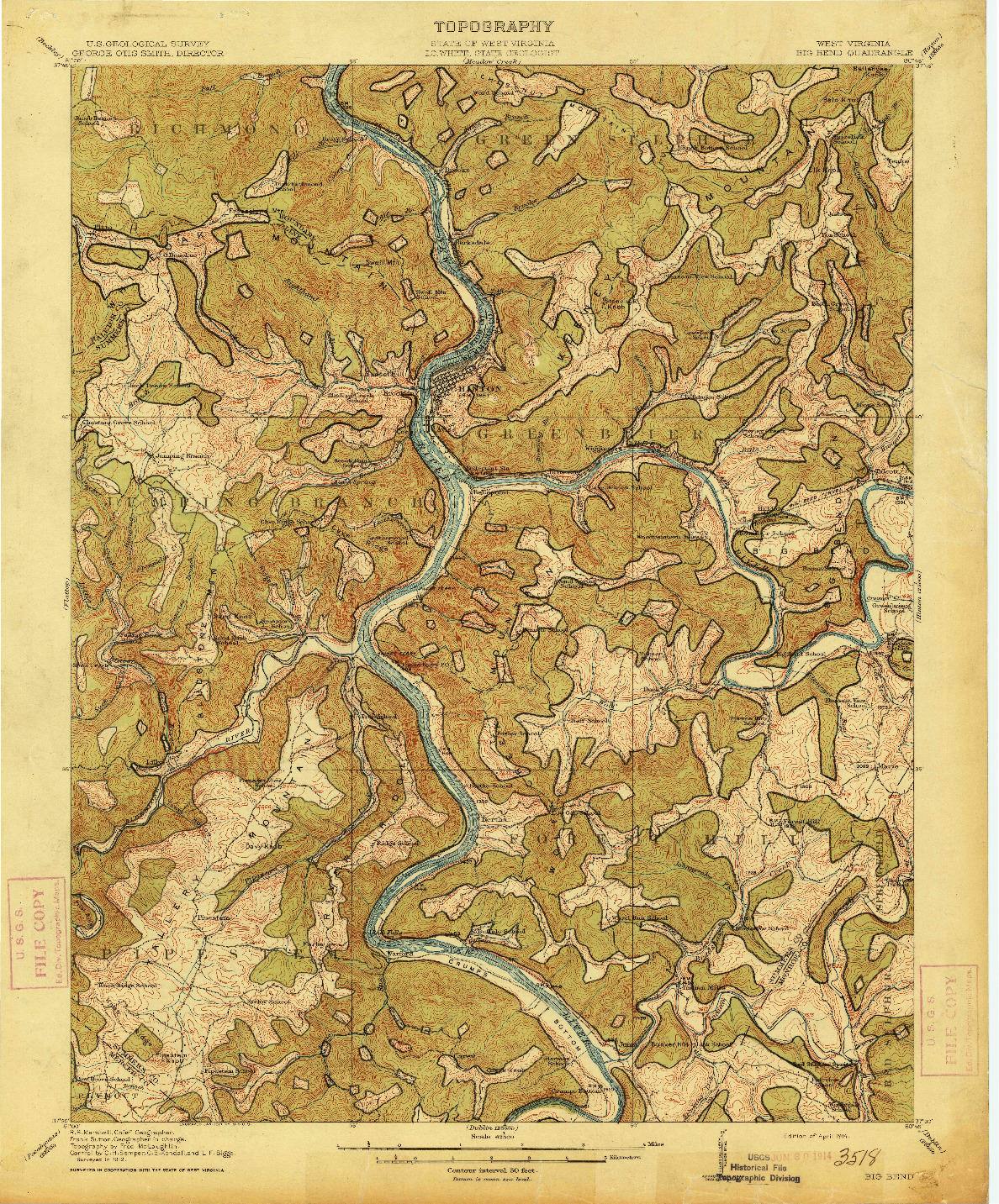 USGS 1:62500-SCALE QUADRANGLE FOR BIG BEND, WV 1914