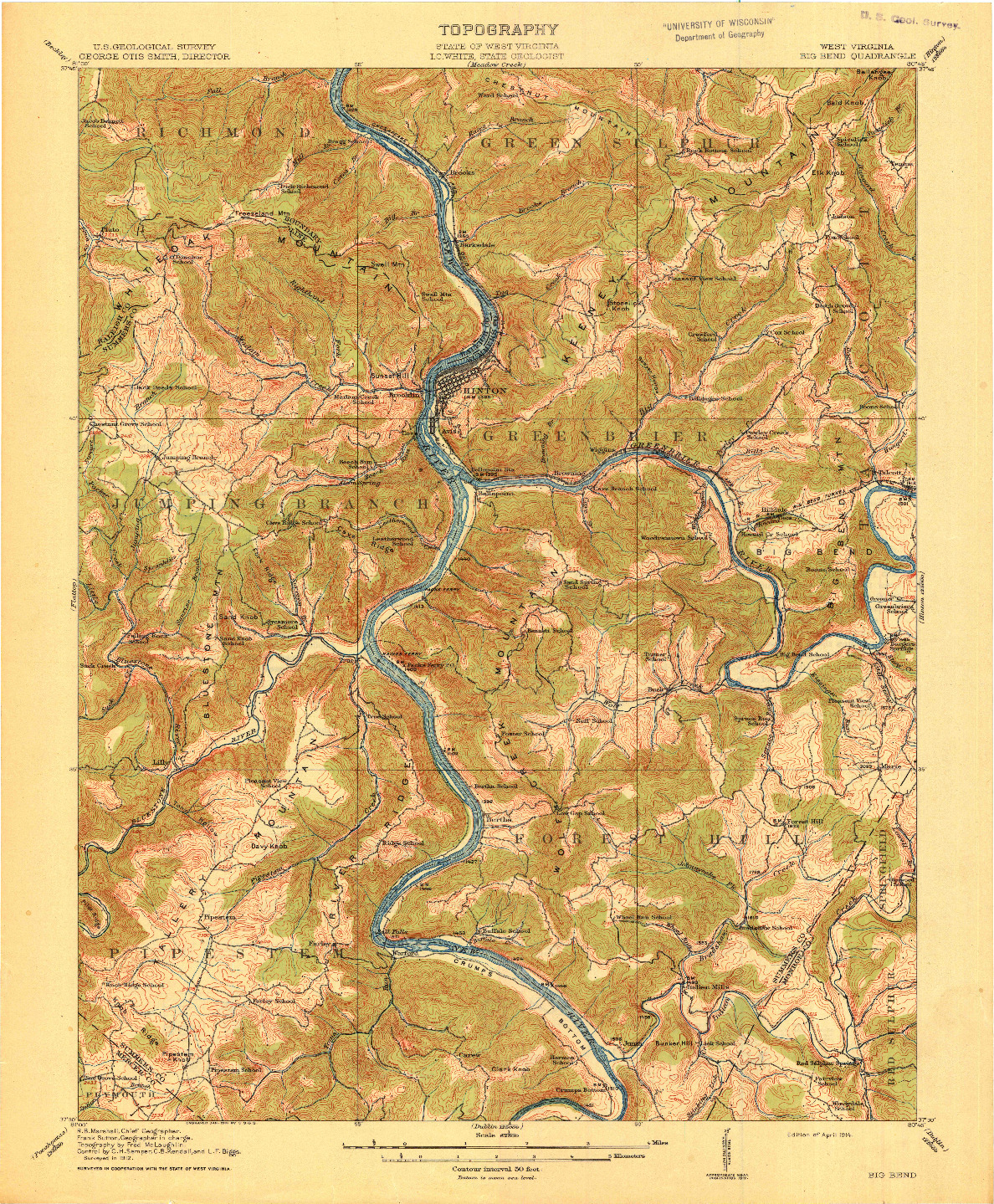 USGS 1:62500-SCALE QUADRANGLE FOR BIG BEND, WV 1914