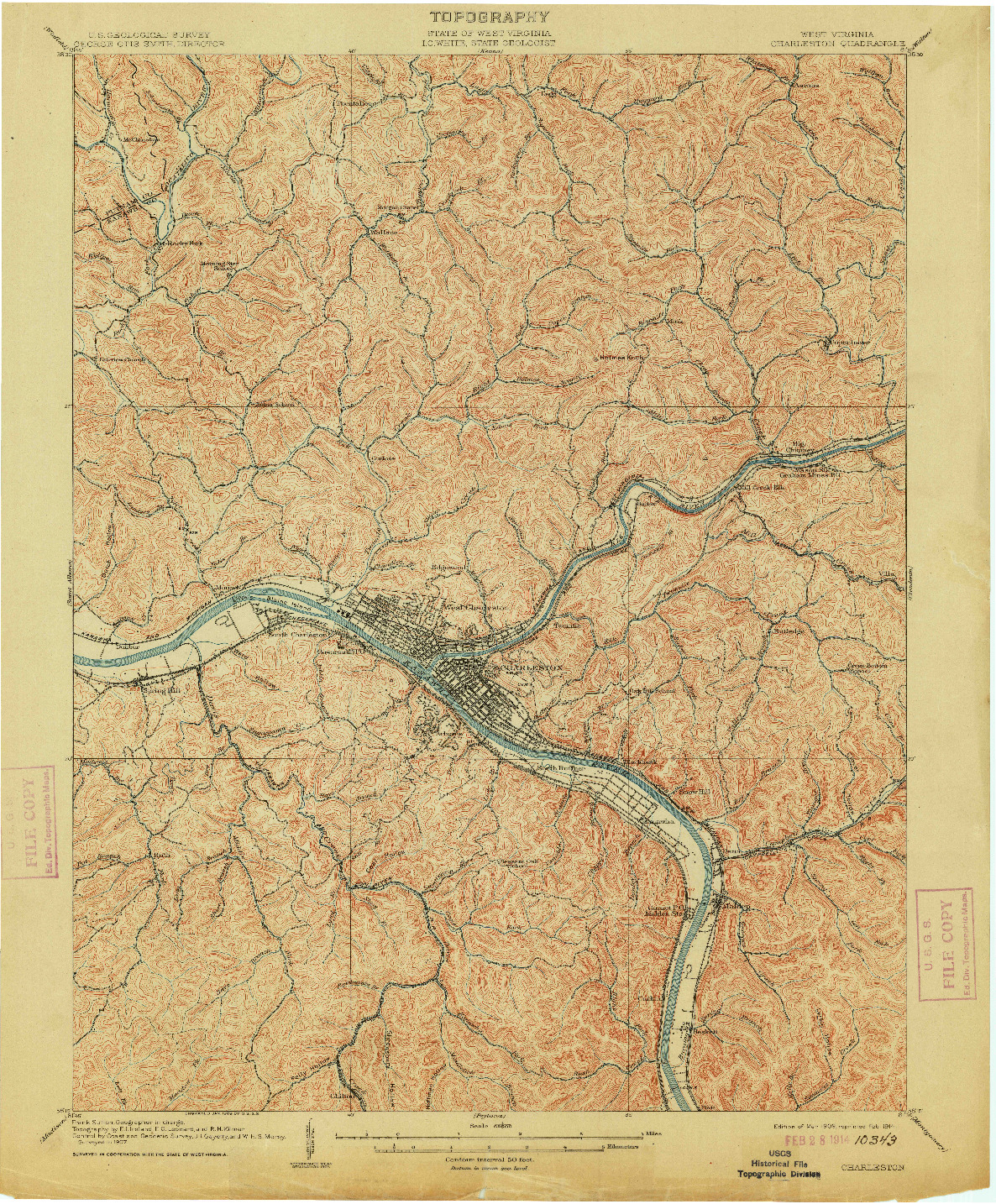 USGS 1:62500-SCALE QUADRANGLE FOR CHARLESTON, WV 1909