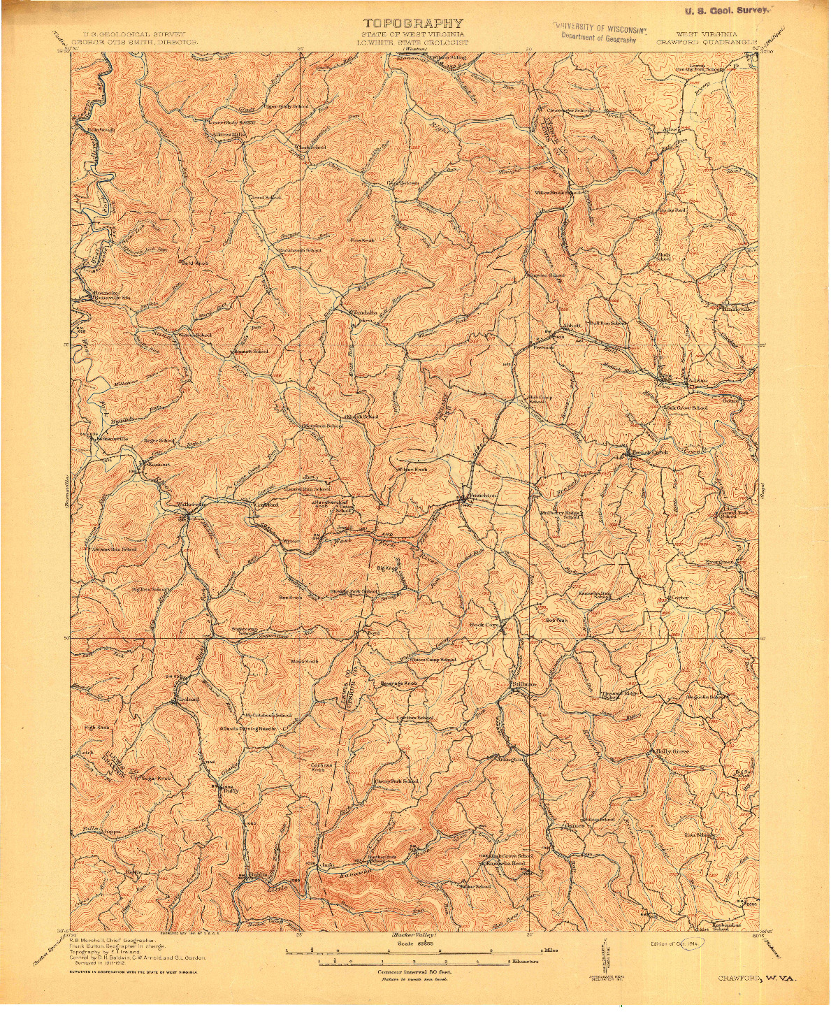 USGS 1:62500-SCALE QUADRANGLE FOR CRAWFORD, WV 1914