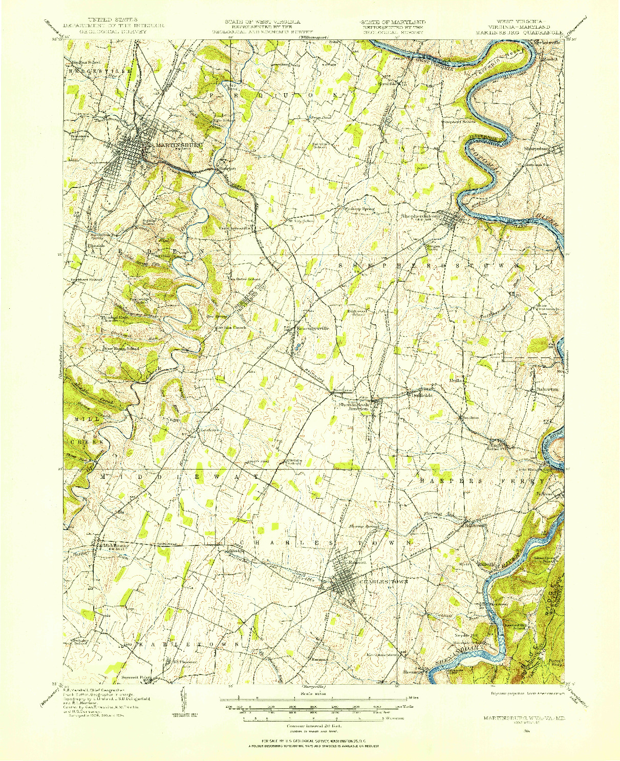 USGS 1:62500-SCALE QUADRANGLE FOR MARTINSBURG, WV 1914