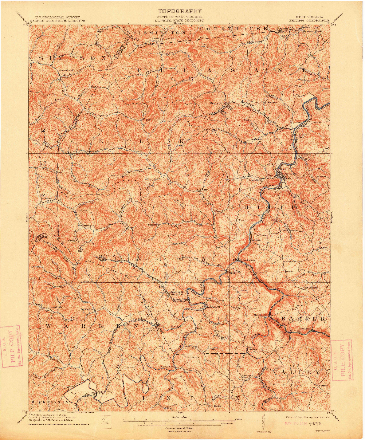 USGS 1:62500-SCALE QUADRANGLE FOR PHILIPPI, WV 1904