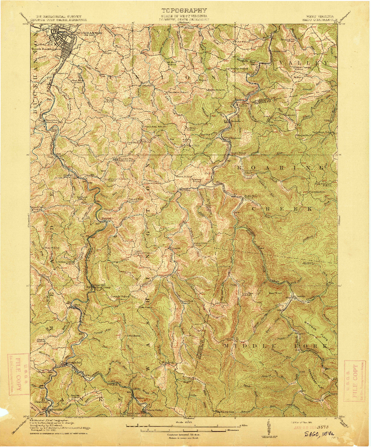 USGS 1:62500-SCALE QUADRANGLE FOR SAGO, WV 1914