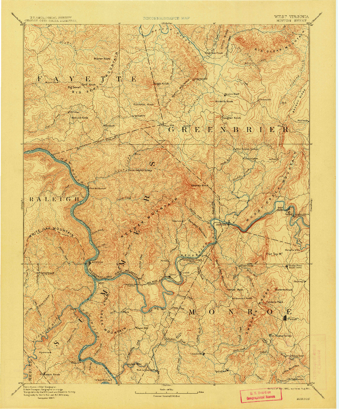 USGS 1:125000-SCALE QUADRANGLE FOR HINTON, WV 1892