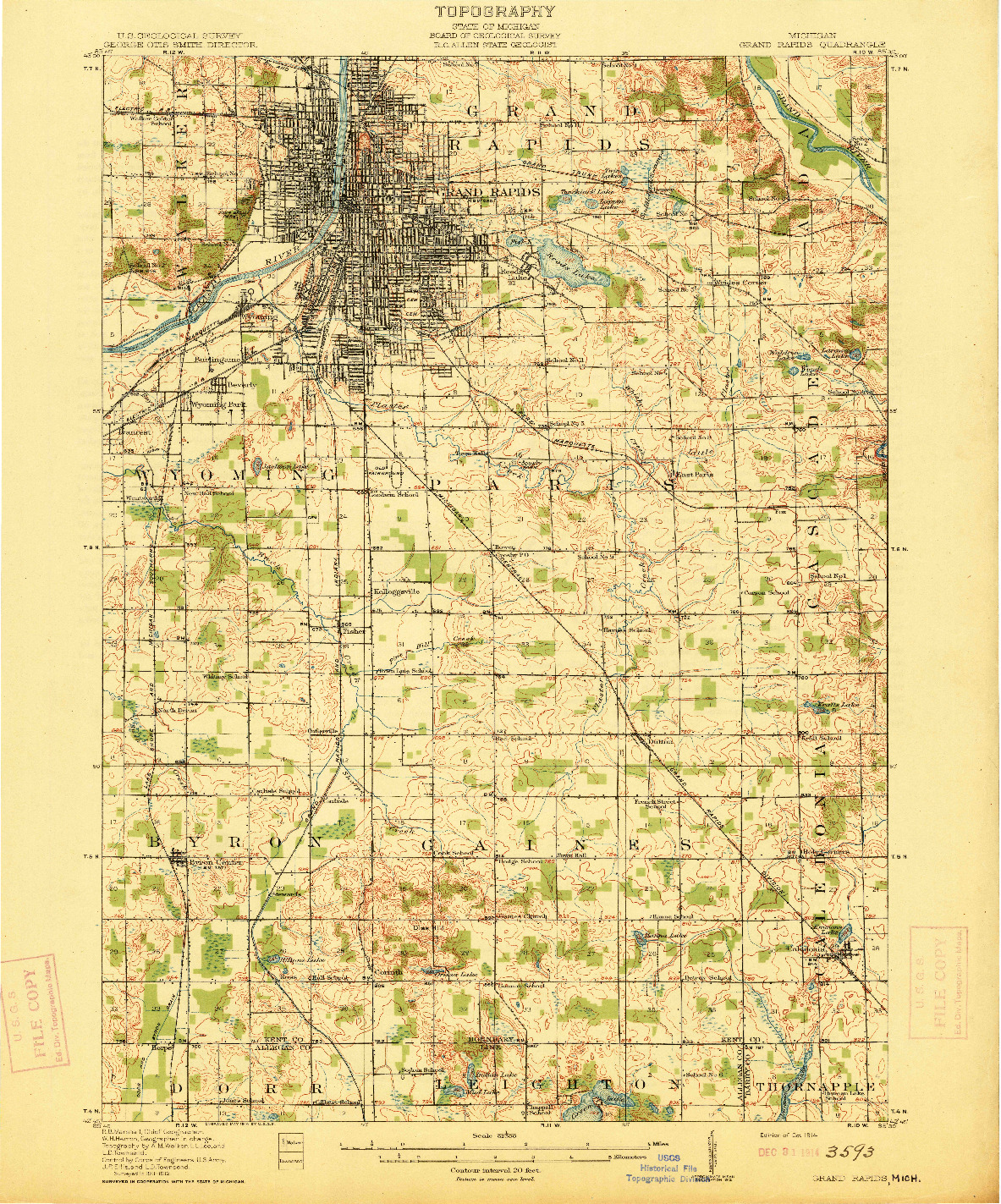 USGS 1:62500-SCALE QUADRANGLE FOR GRAND RAPIDS, MI 1914