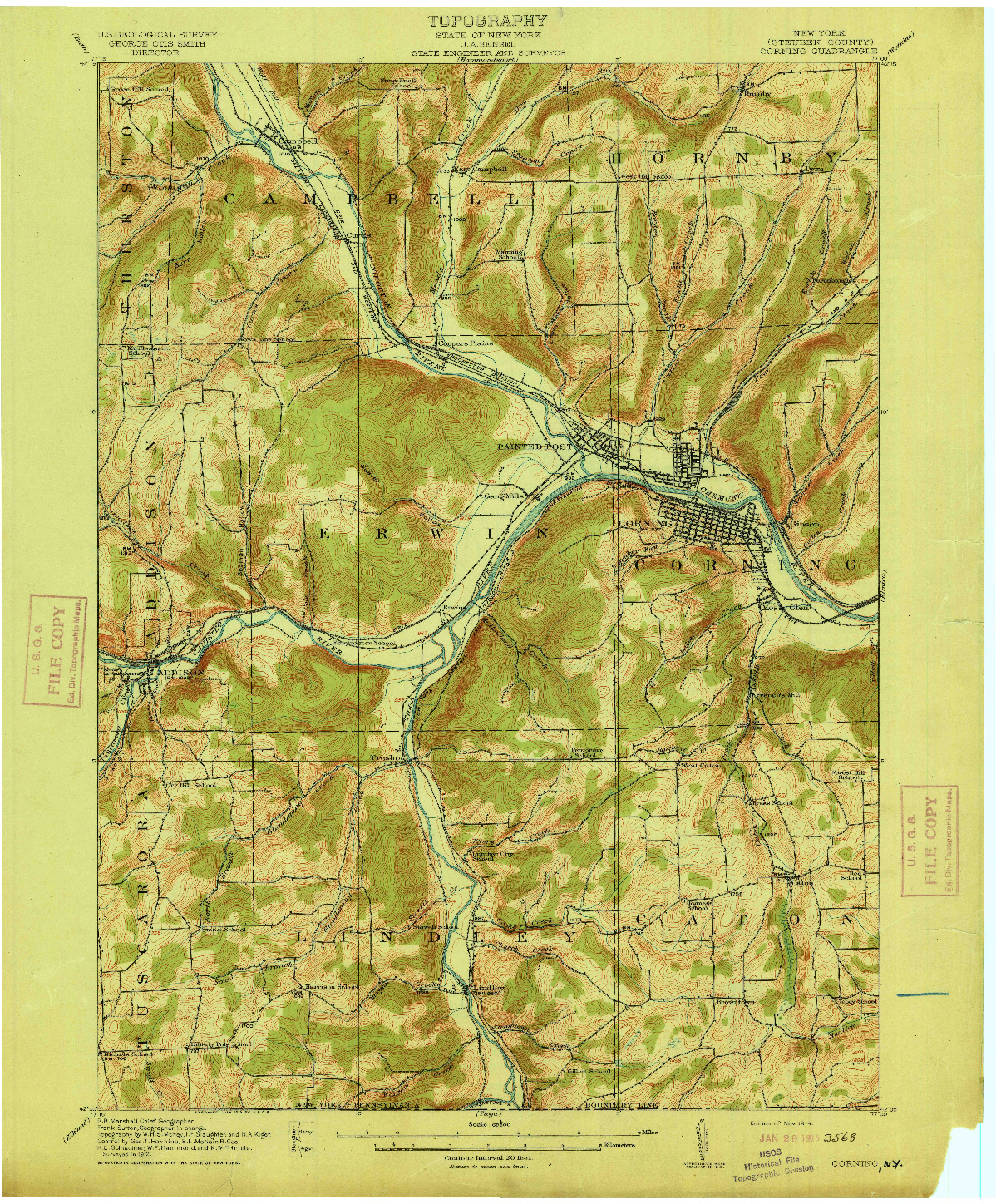 USGS 1:62500-SCALE QUADRANGLE FOR CORNING, NY 1914