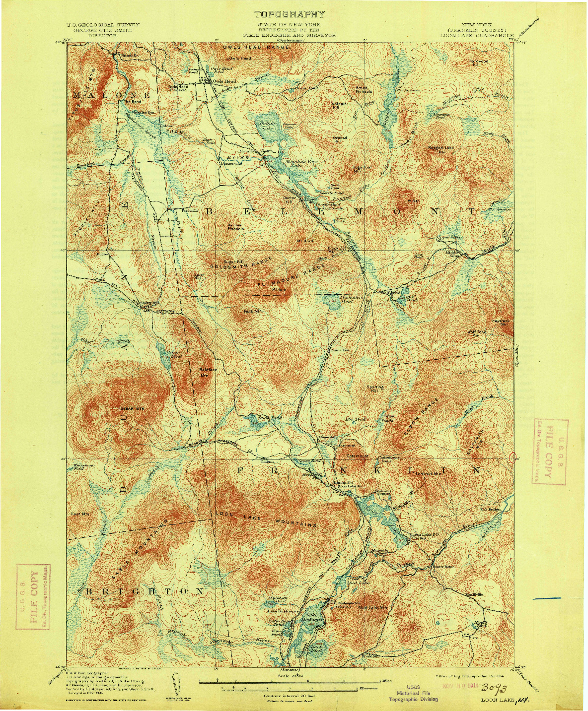 USGS 1:62500-SCALE QUADRANGLE FOR LOON LAKE, NY 1908