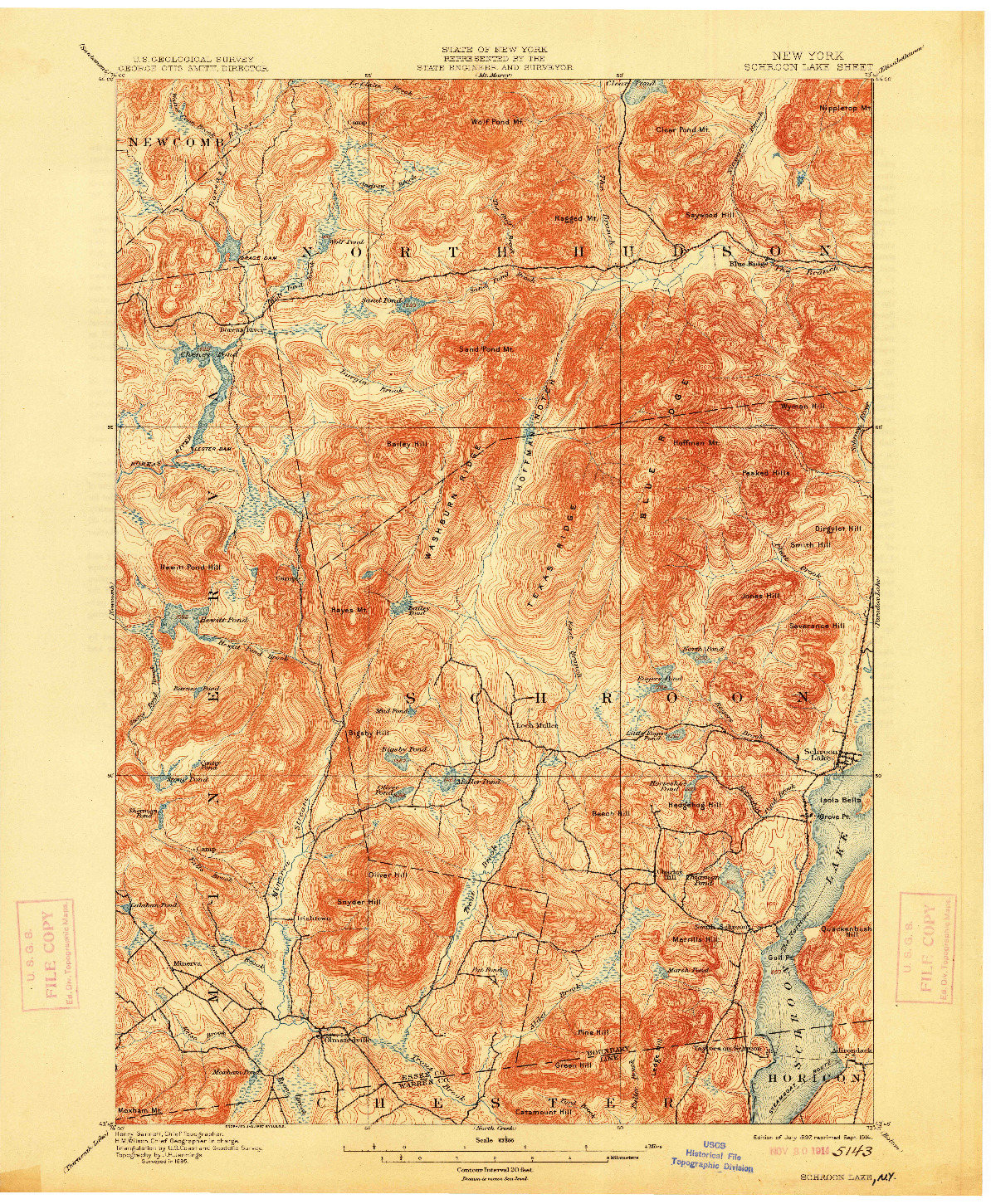 USGS 1:62500-SCALE QUADRANGLE FOR SCHROON LAKE, NY 1897